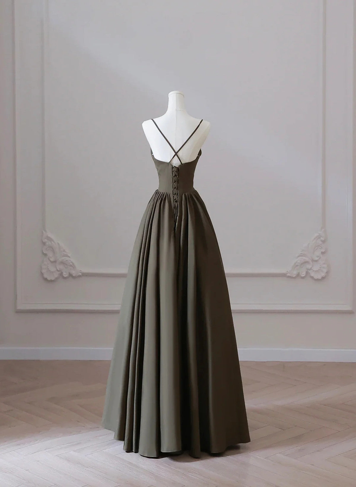 A-line Straps V-neckline Floor Length Party Dress, Long Prom Dress
