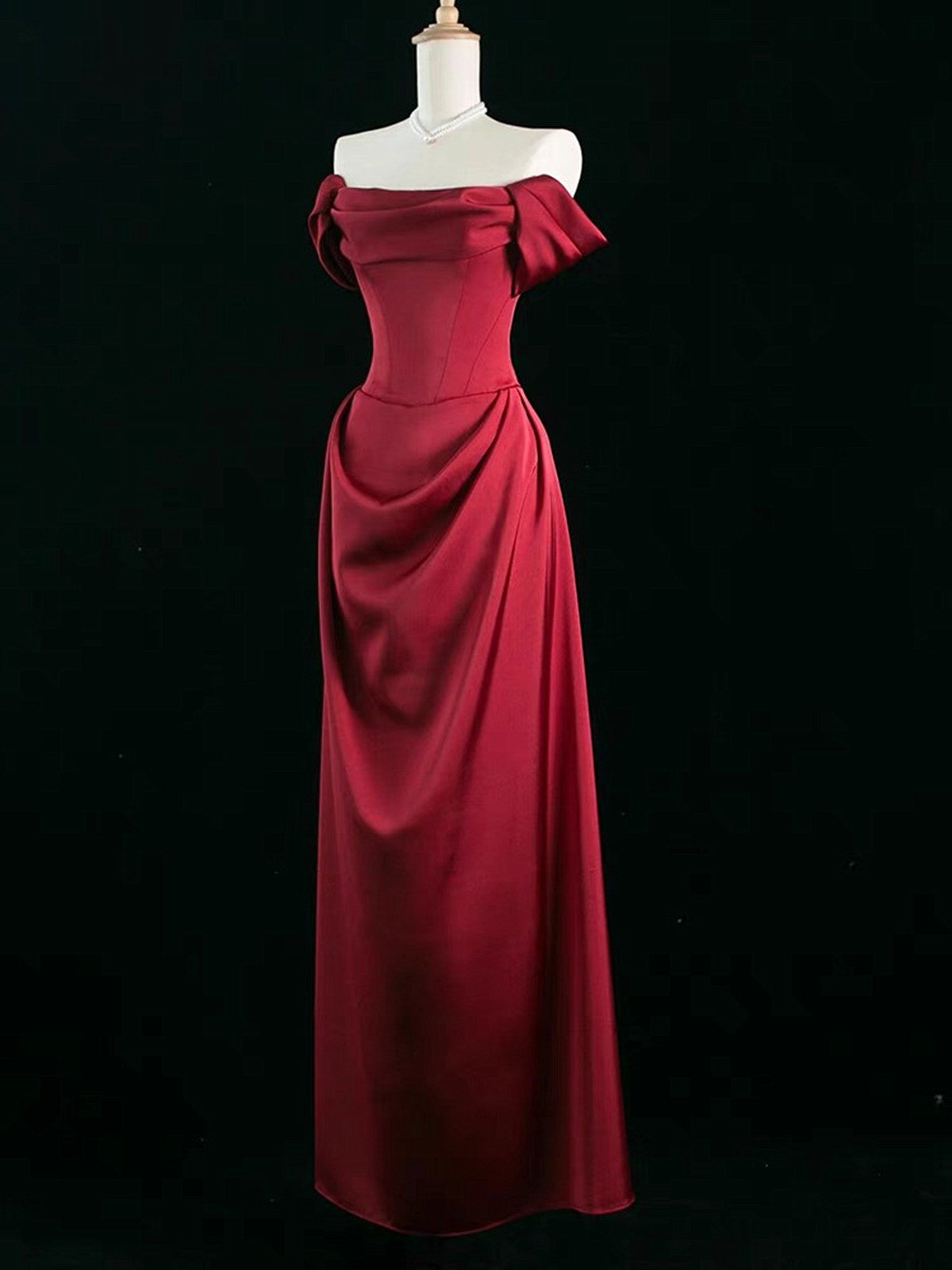 Wine Red Satin Simple Long Party Dress, A-line Wine Red Prom Dress