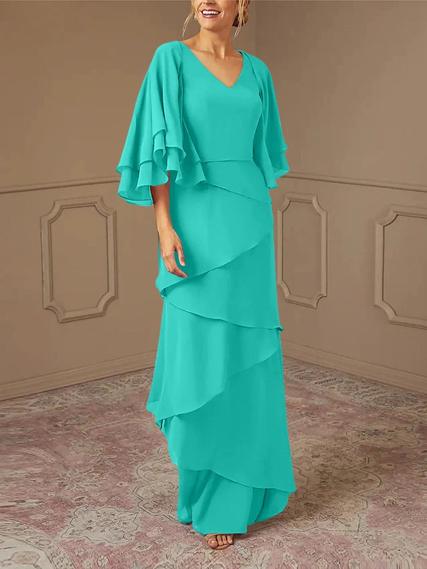 Sheath/Column V-Neck Mother of the Bride Dresses with Jacket