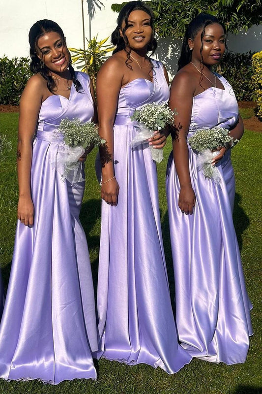 One Shoulder Lavender Sheath Long Bridesmaid Dress