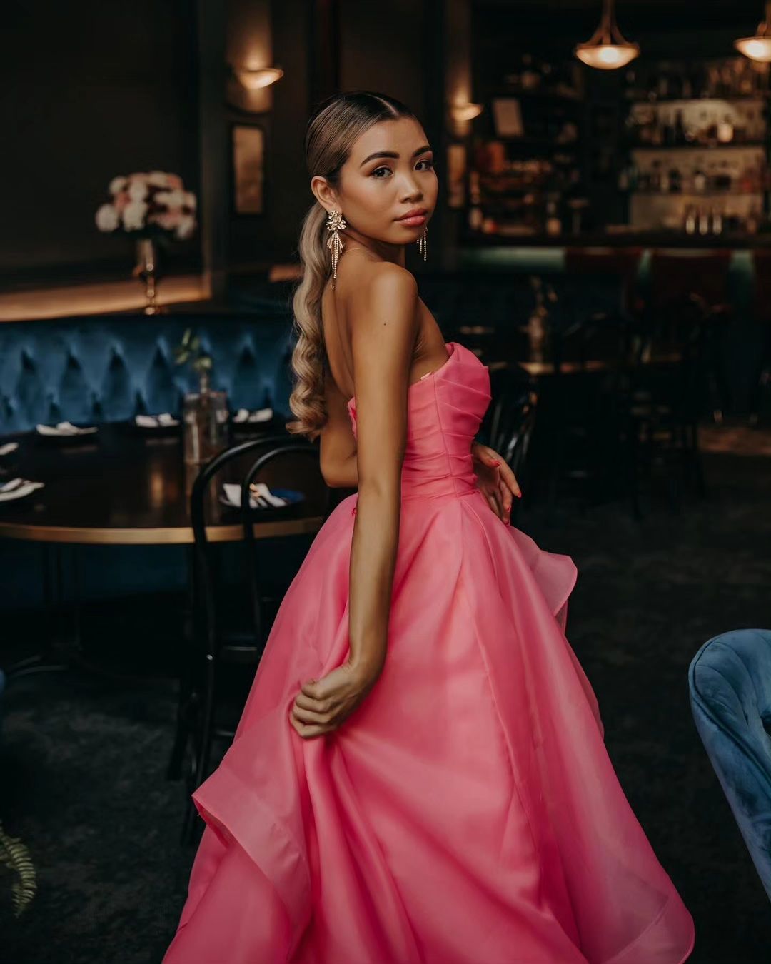 Elisa |Light Pink A Line Strapless Organza Prom Dress