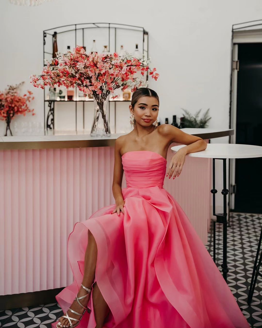 Elisa |Light Pink A Line Strapless Organza Prom Dress