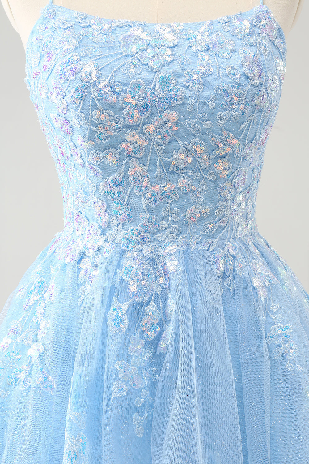 Cute Glitter Lilac A Line Sequins Short Lace Up Back Homecoming Dress with Appliques
