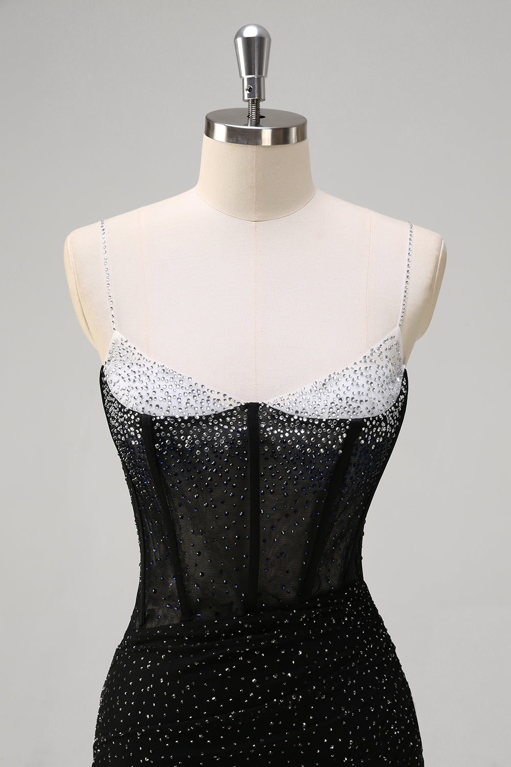 Sparkly Black Mermaid Spaghetti Straps Corset Beaded Long Prom Dress with Slit