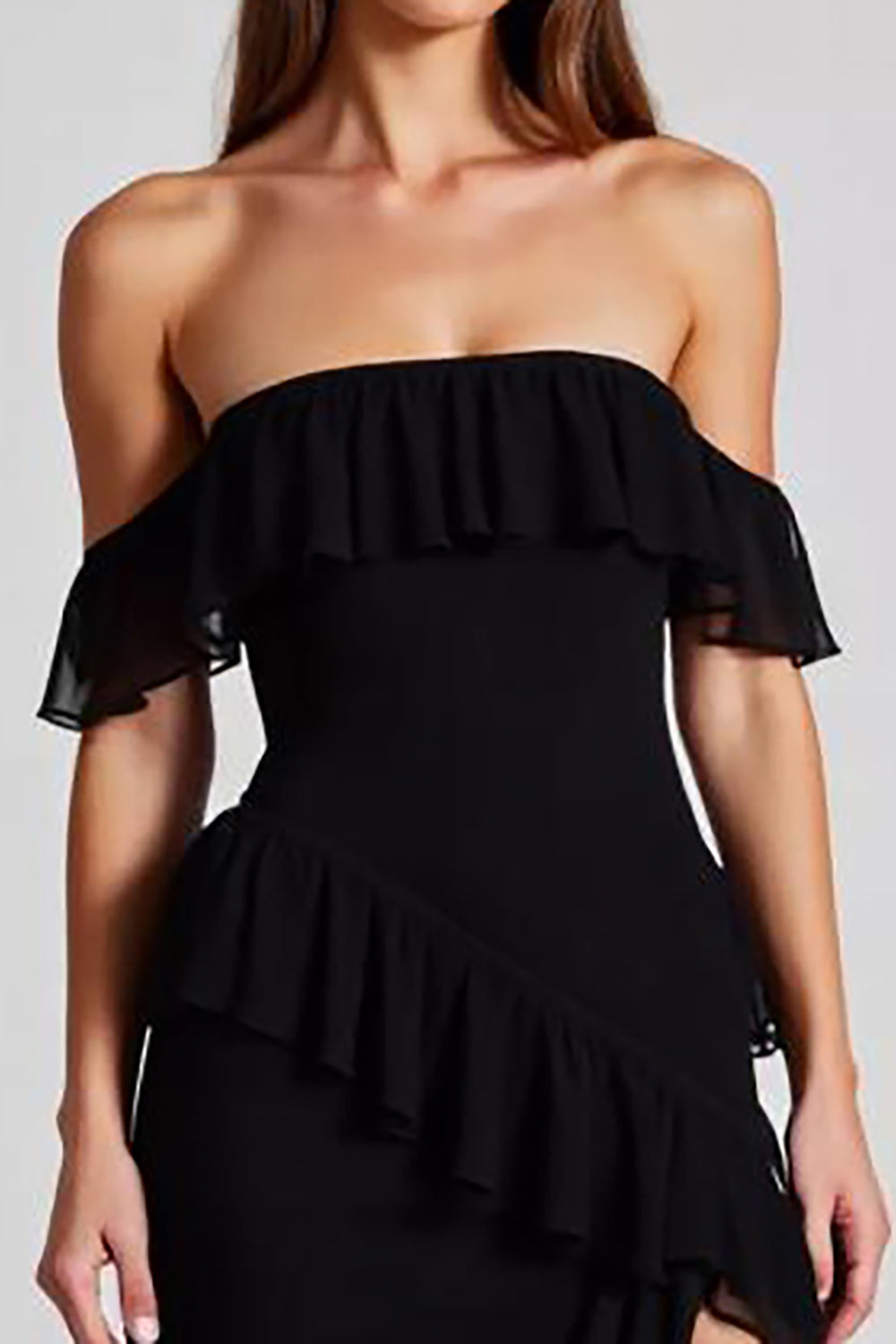 Black Backless Chiffon Square Neck Formal Dress with Slit
