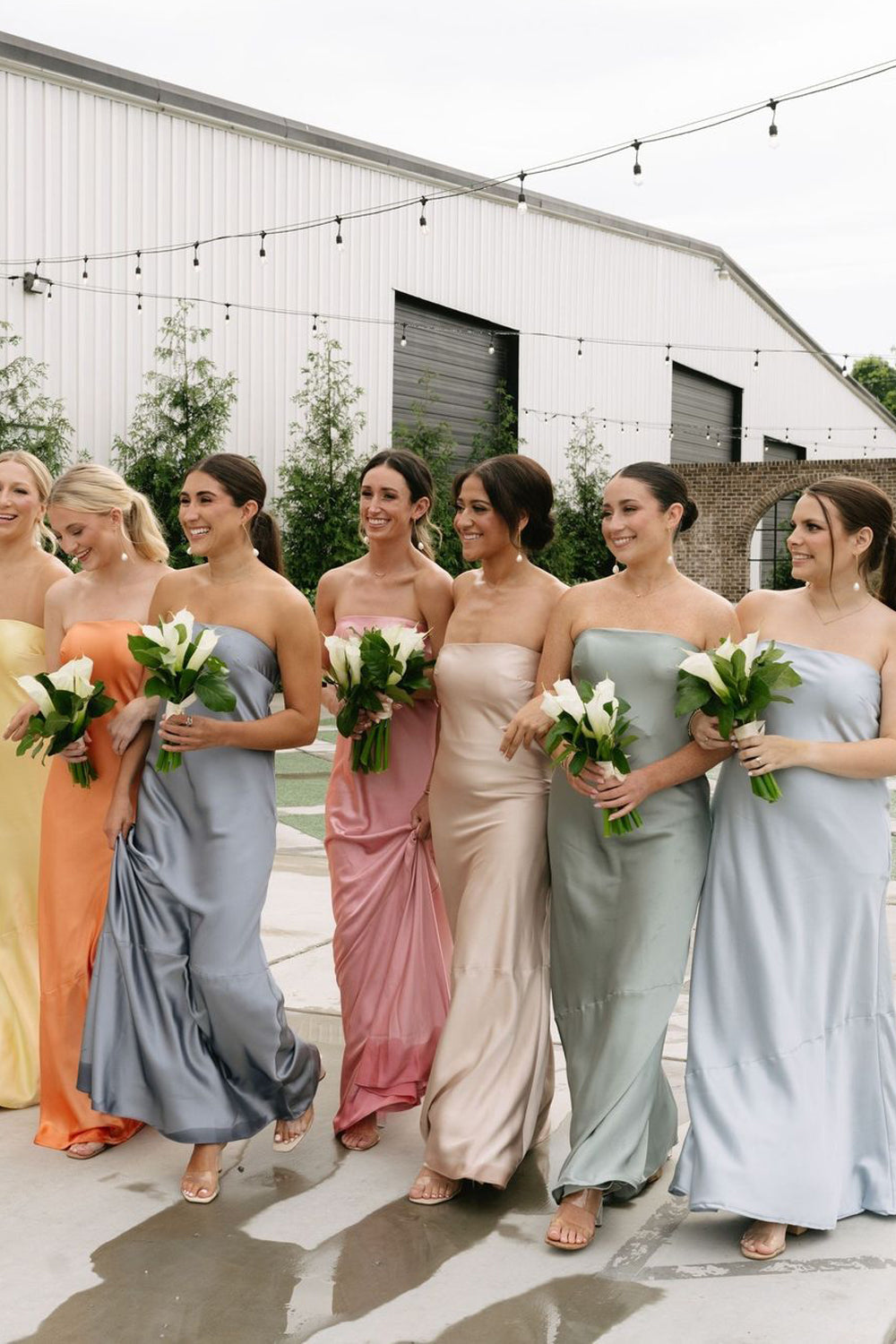 Sheath Strapless Colorful Silk Satin Long Bridesmaid Dresses