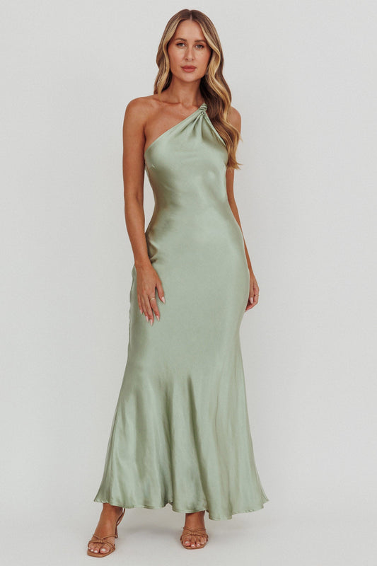 Emmaline One-Shoulder Open Back Maxi Dress Sage