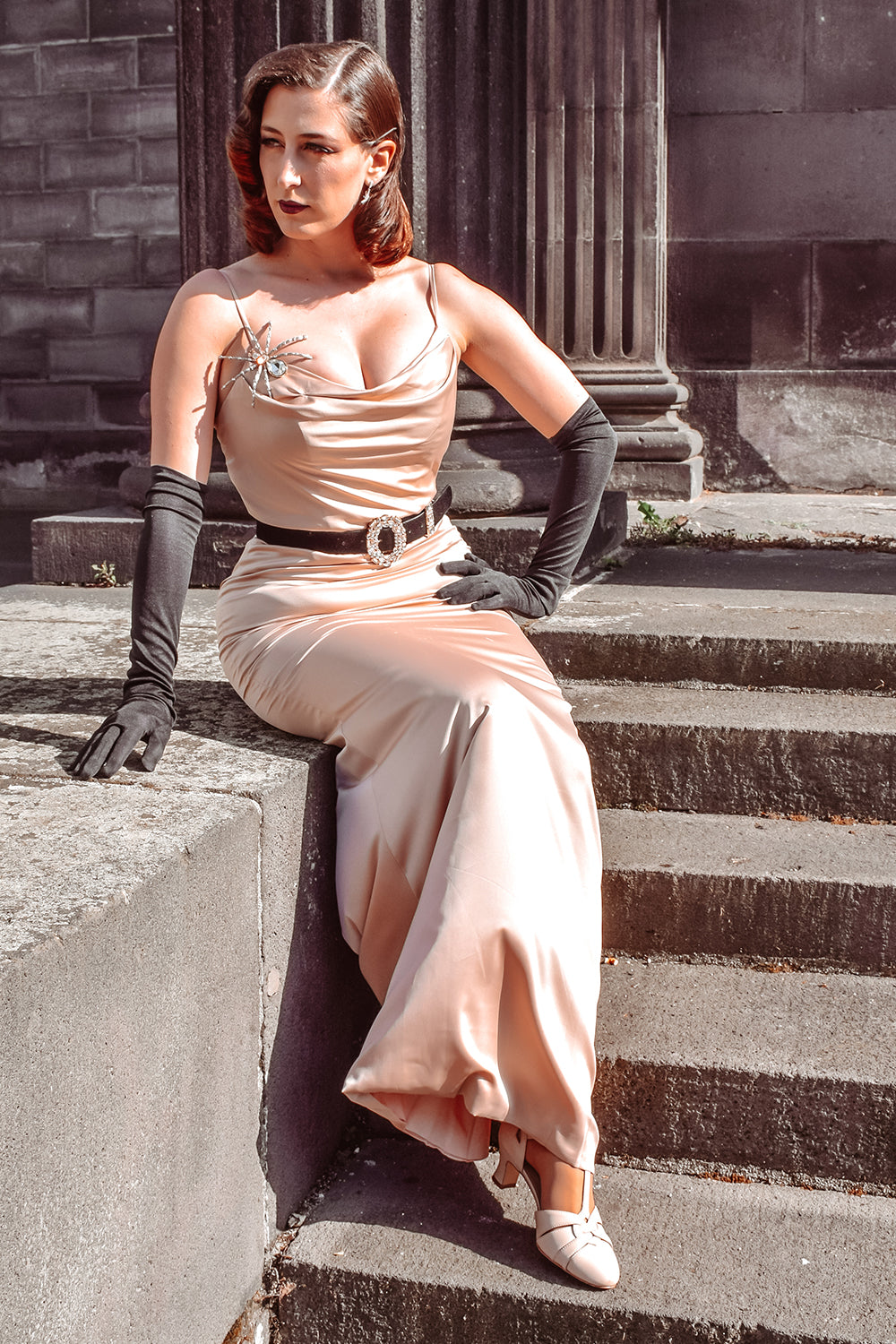 Dusty Pink Satin Prom Dress