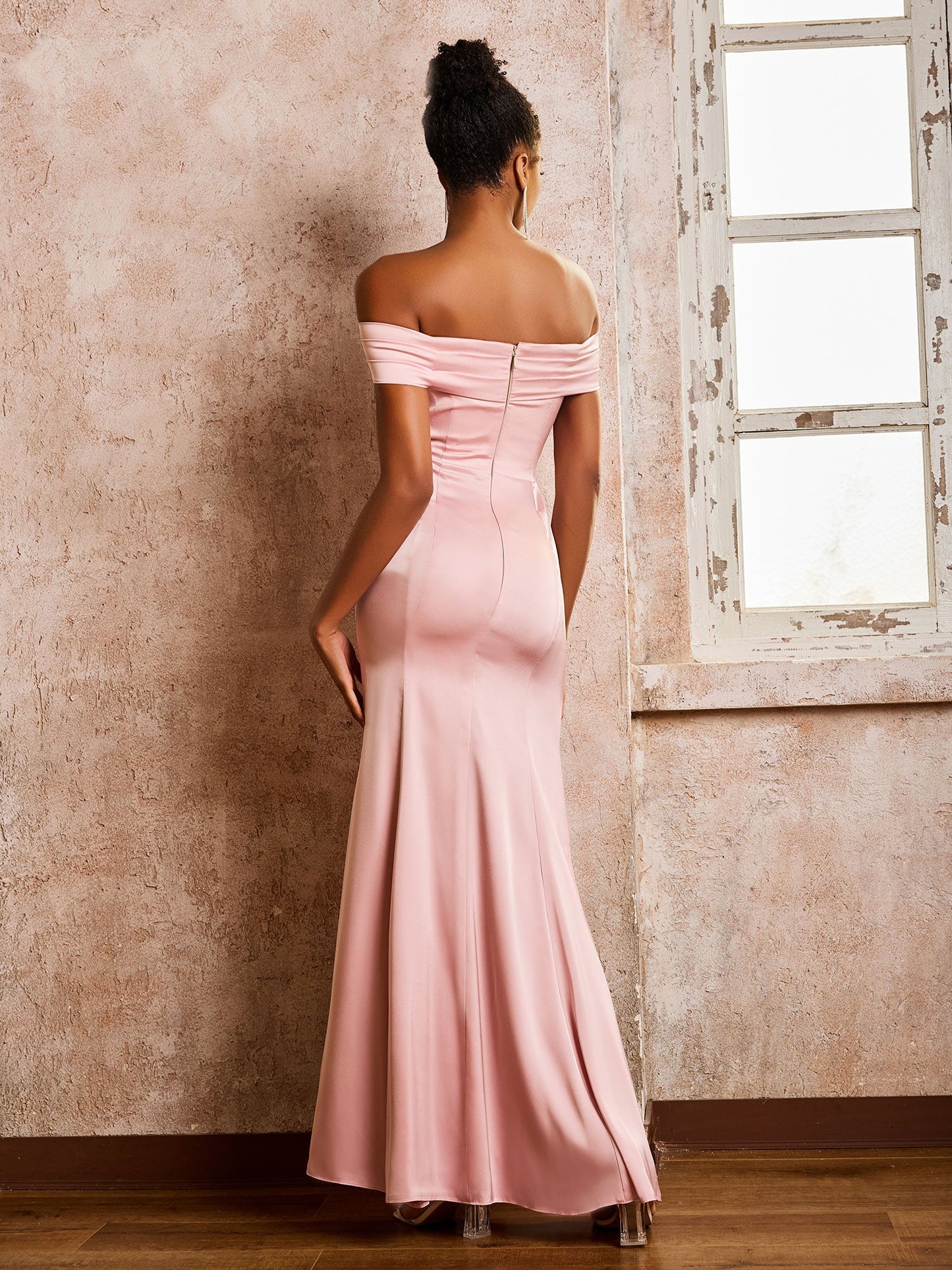 Trumpet/Mermaid Off-the-shoulder Acetate Satin Dresses Dusty Rose