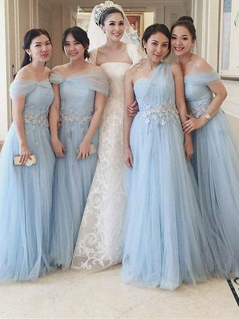 Graceful Tulle Appliqued Floor-length A-line Bridesmaid Dresses
