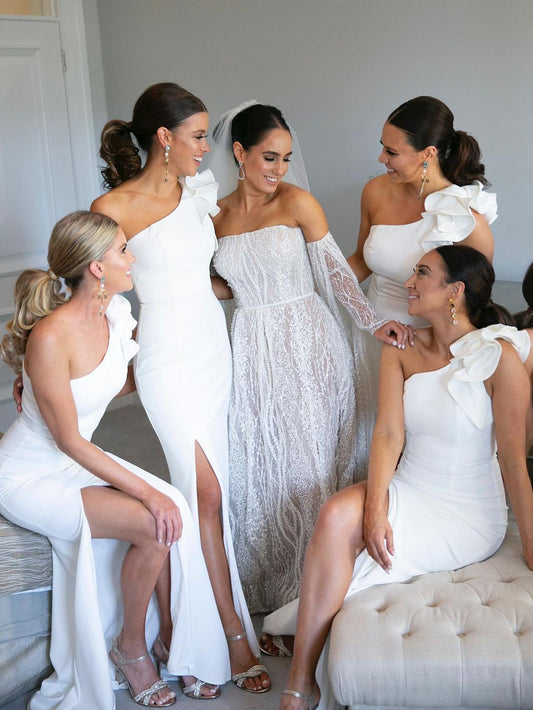 Unique Satin One shoulder Floor-length Sheath Bridesmaid Dresses