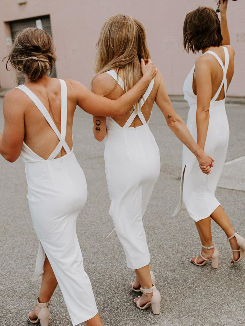 Alluring Satin V-neckline Sheath Bridesmaid Dresses Short Gowns