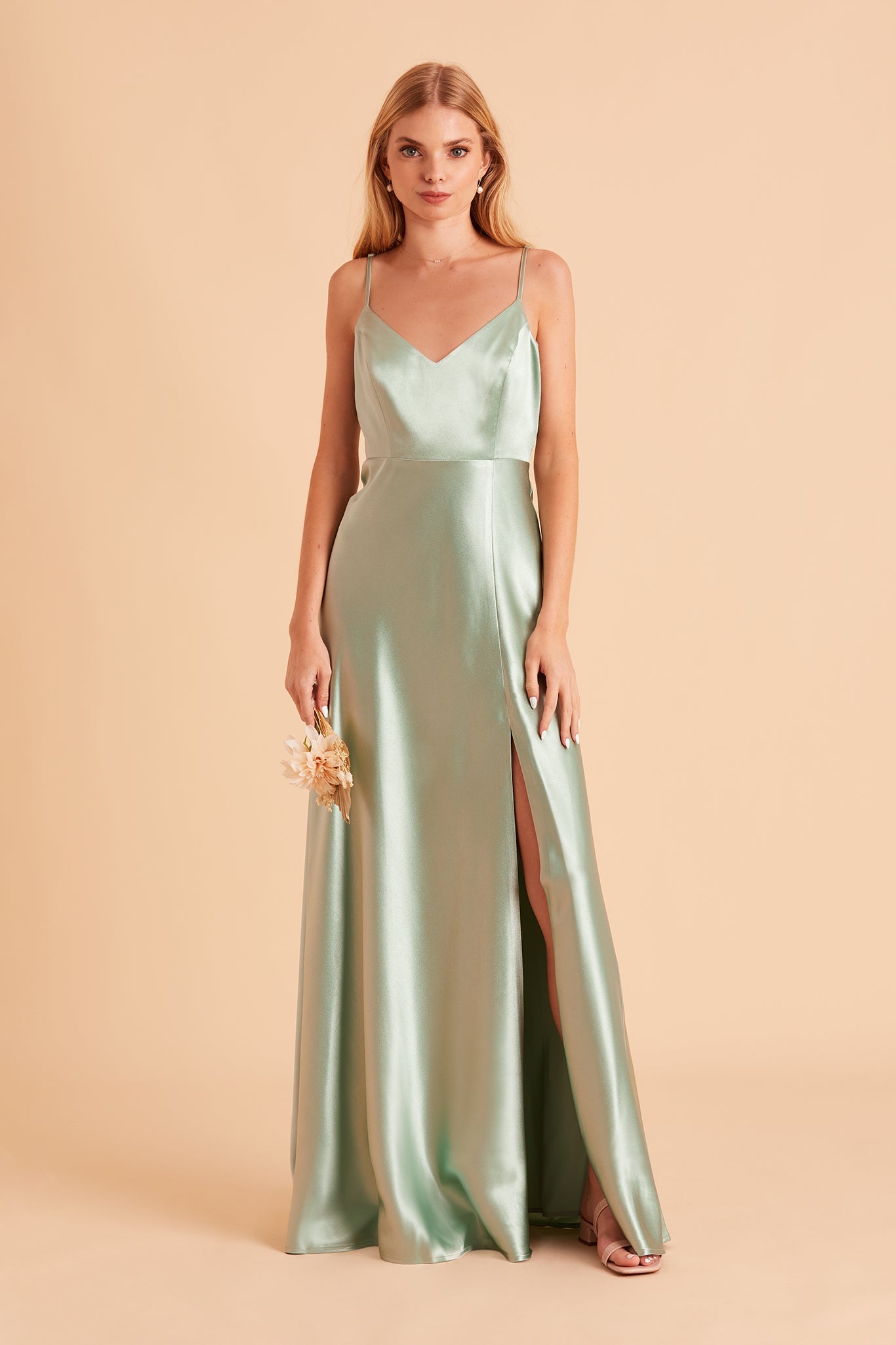 Jay Shiny Satin Dress - Sage