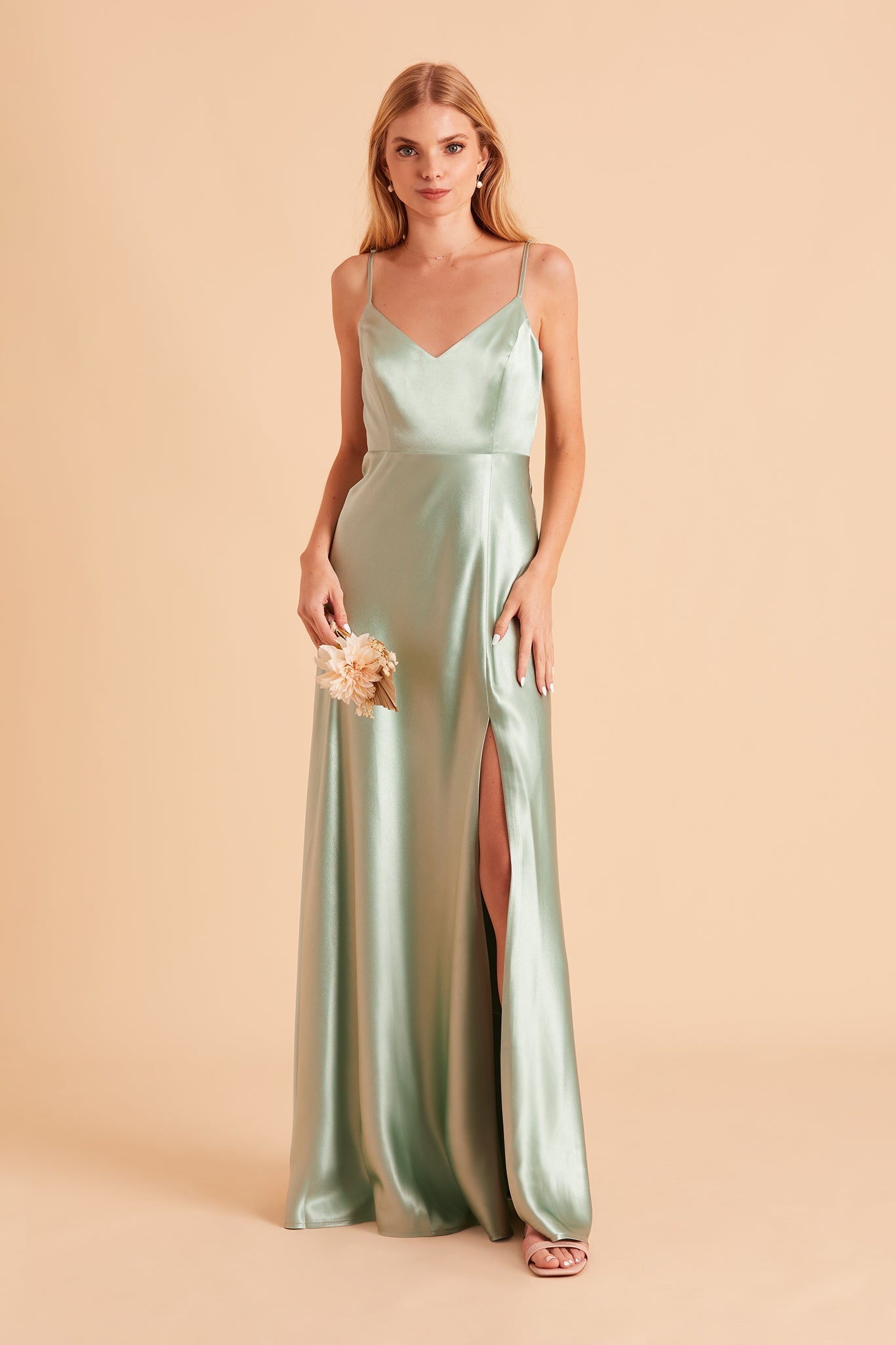 Jay Shiny Satin Dress - Sage