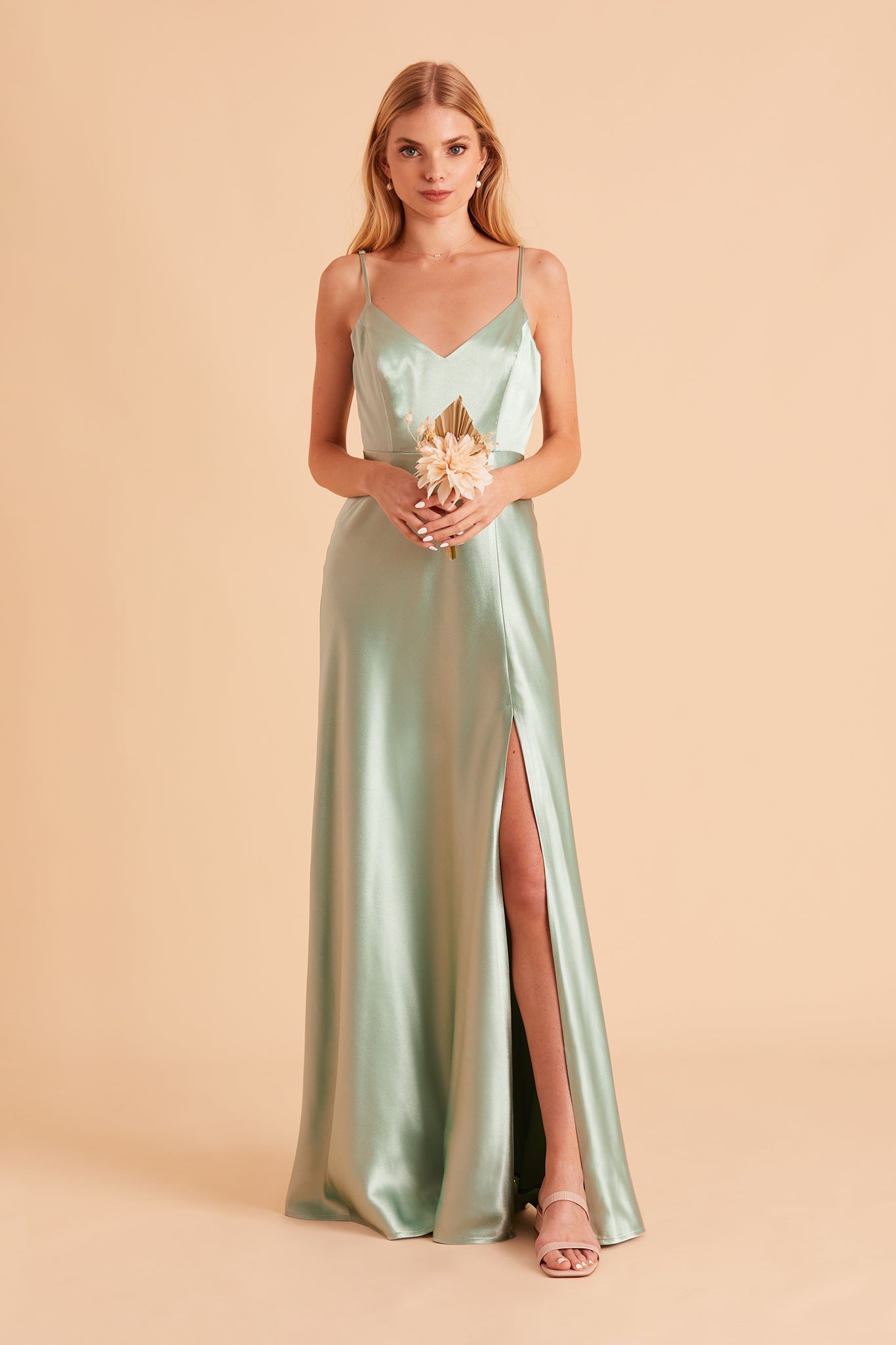 Jay Shiny Satin Dress - Sage