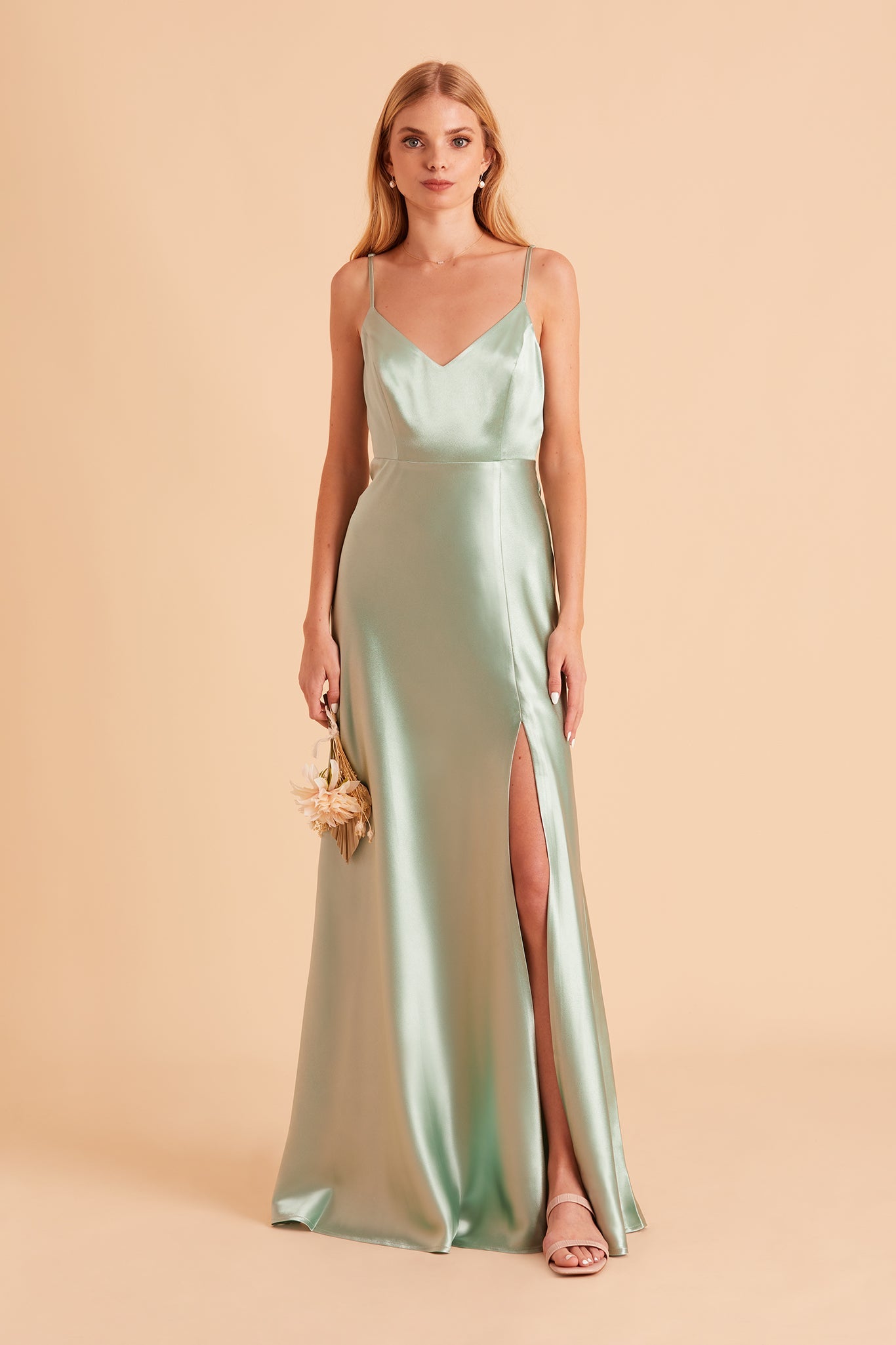Jay Shiny Satin Dress - Sage