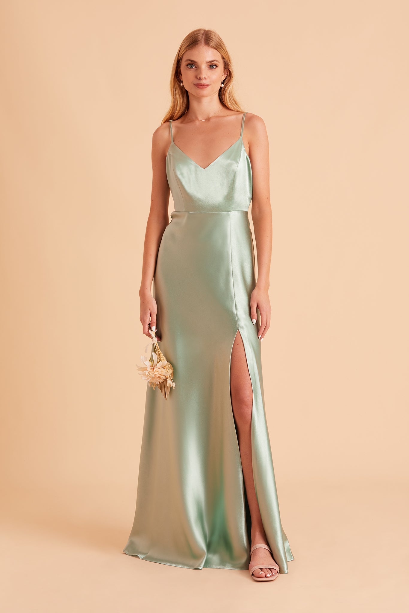 Jay Shiny Satin Dress - Sage