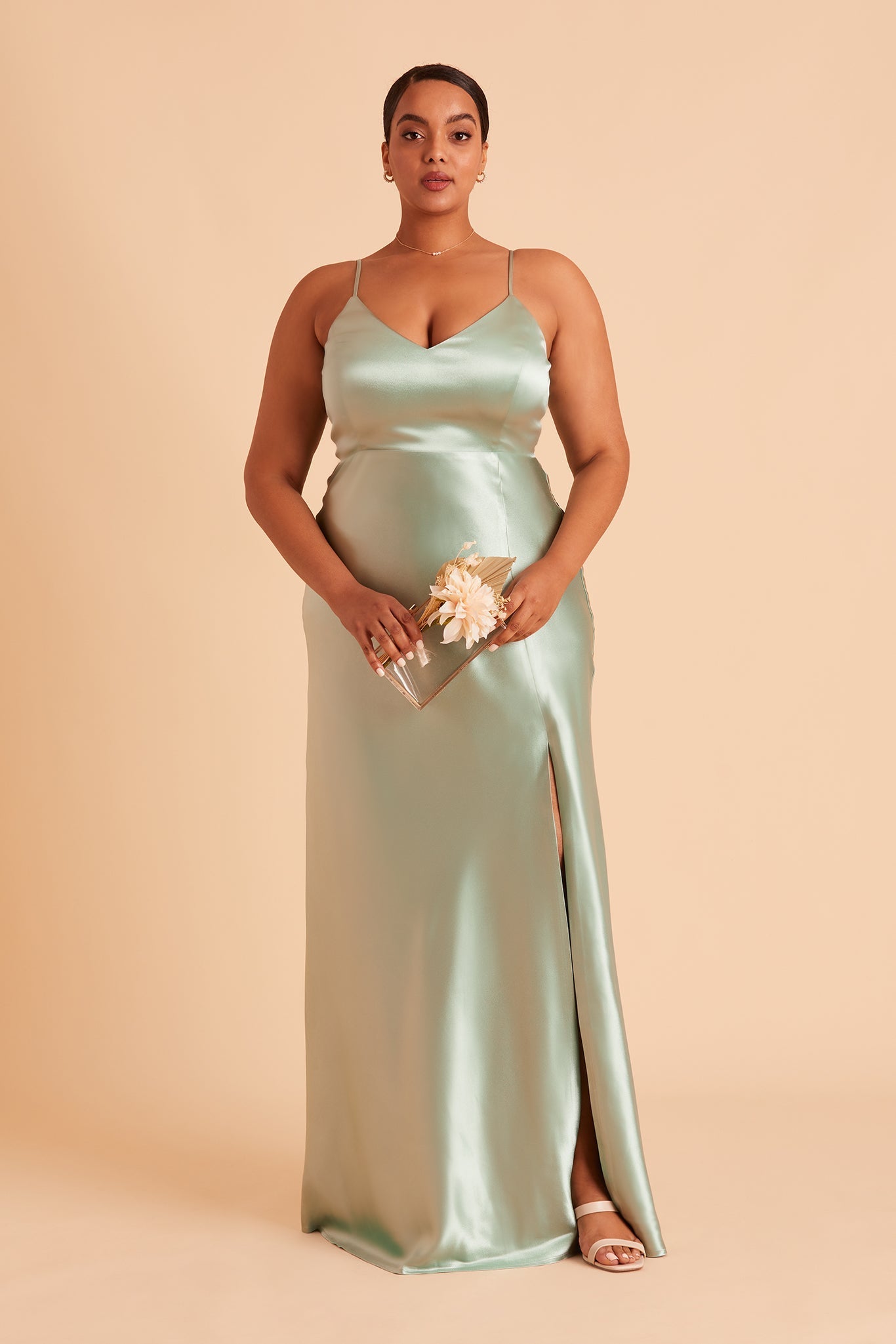 Jay Shiny Satin Dress - Sage
