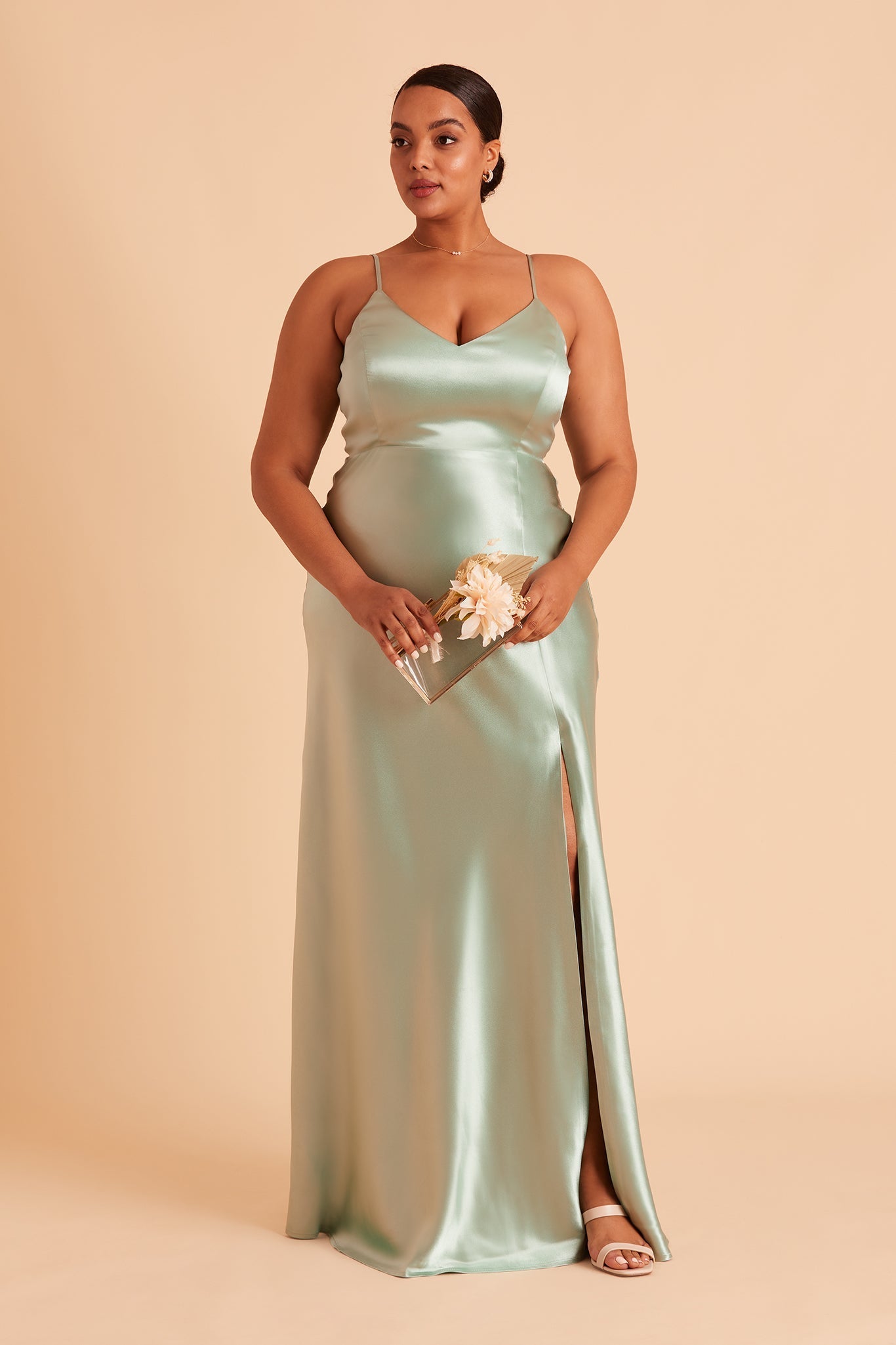Jay Shiny Satin Dress - Sage