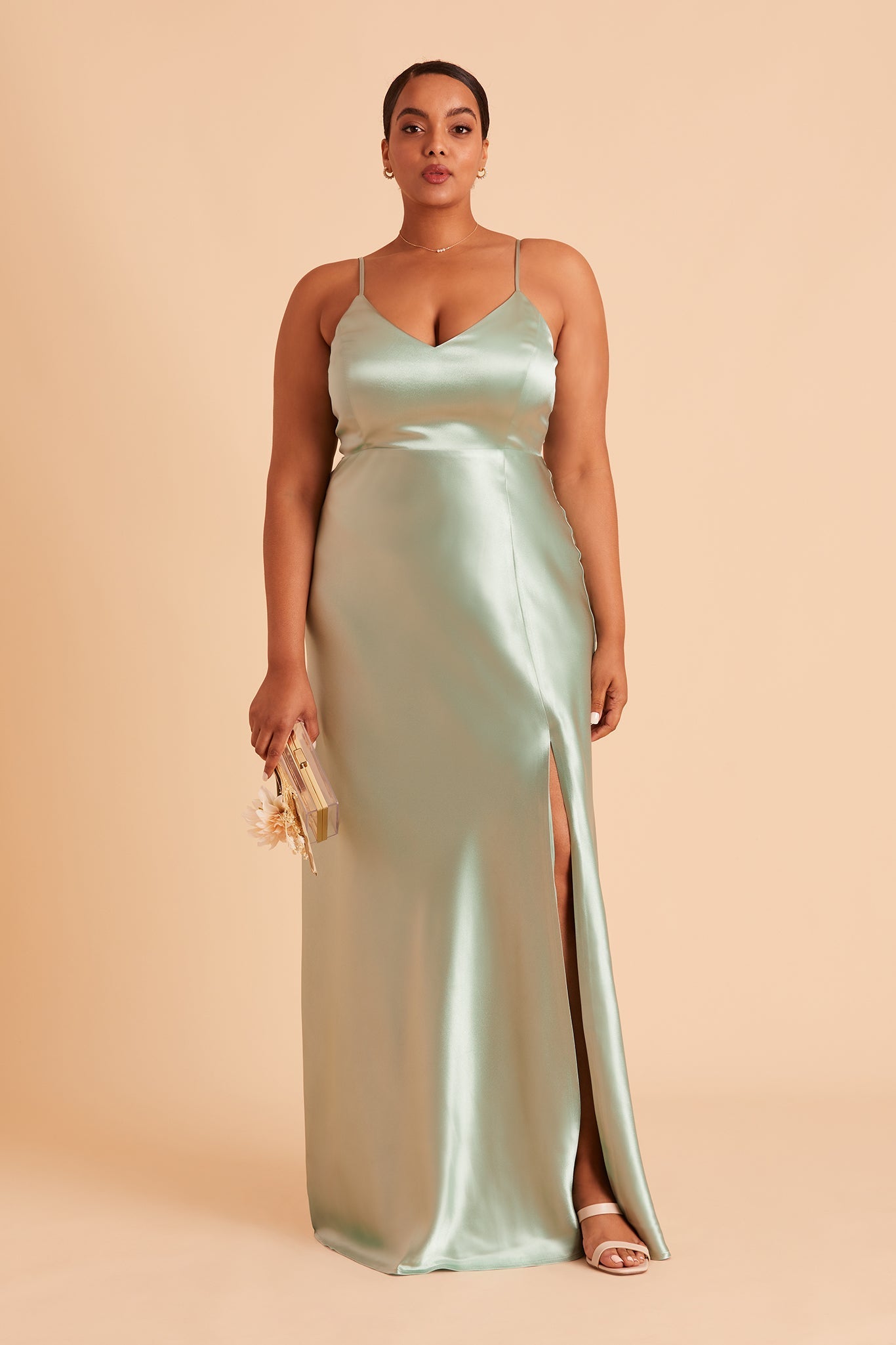 Jay Shiny Satin Dress - Sage