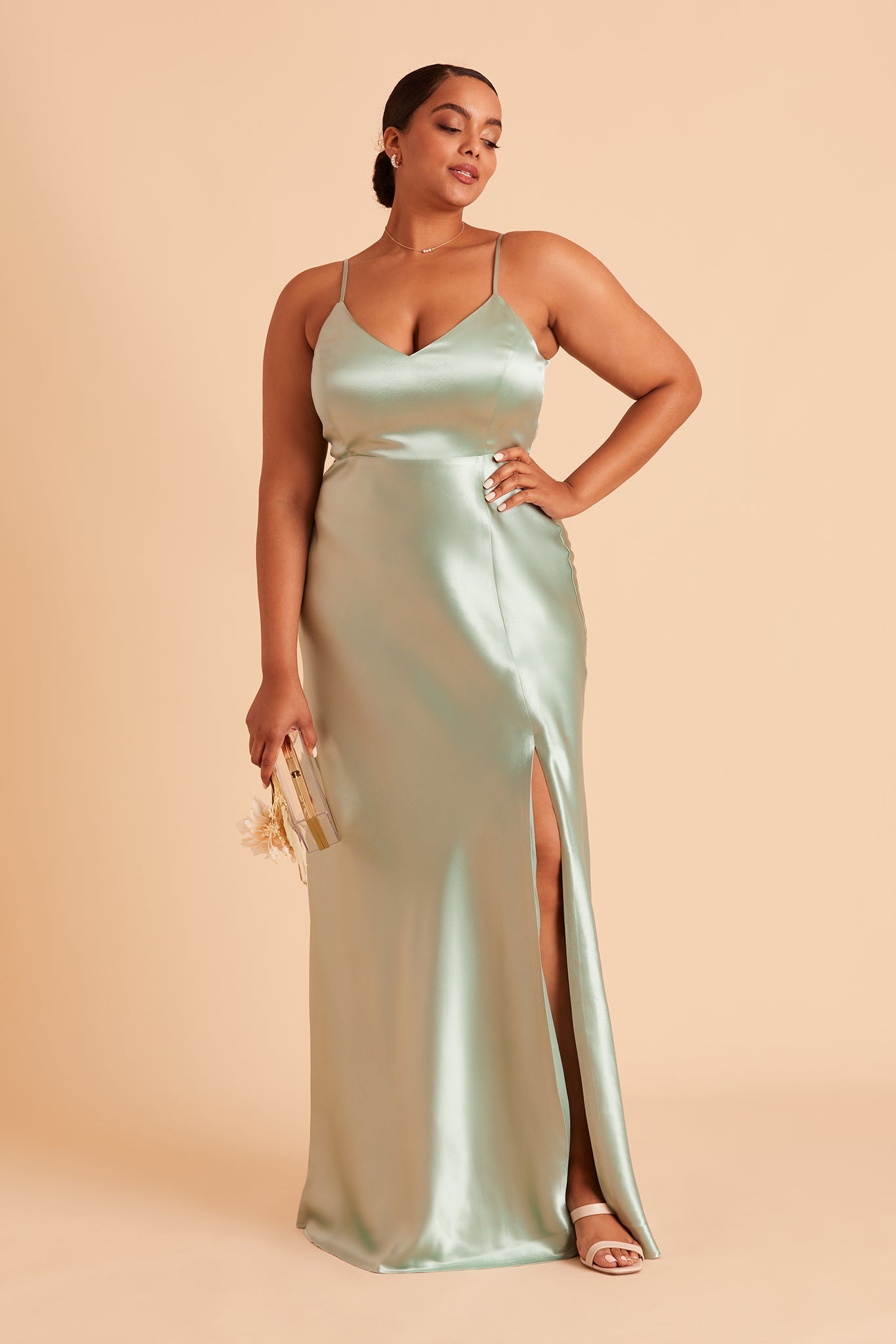 Jay Shiny Satin Dress - Sage