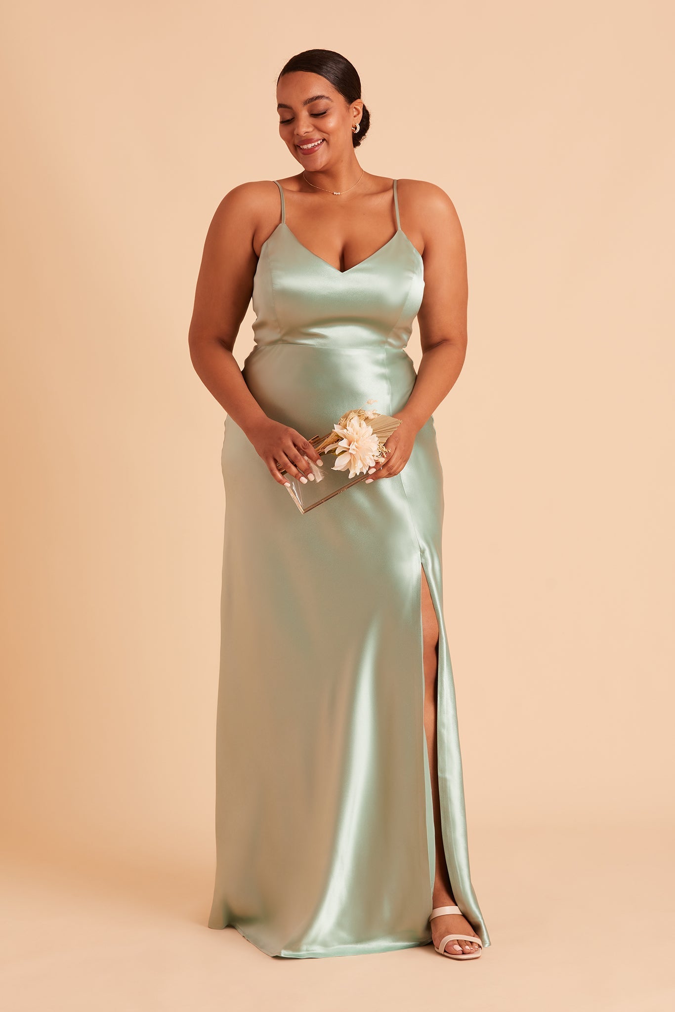 Jay Shiny Satin Dress - Sage
