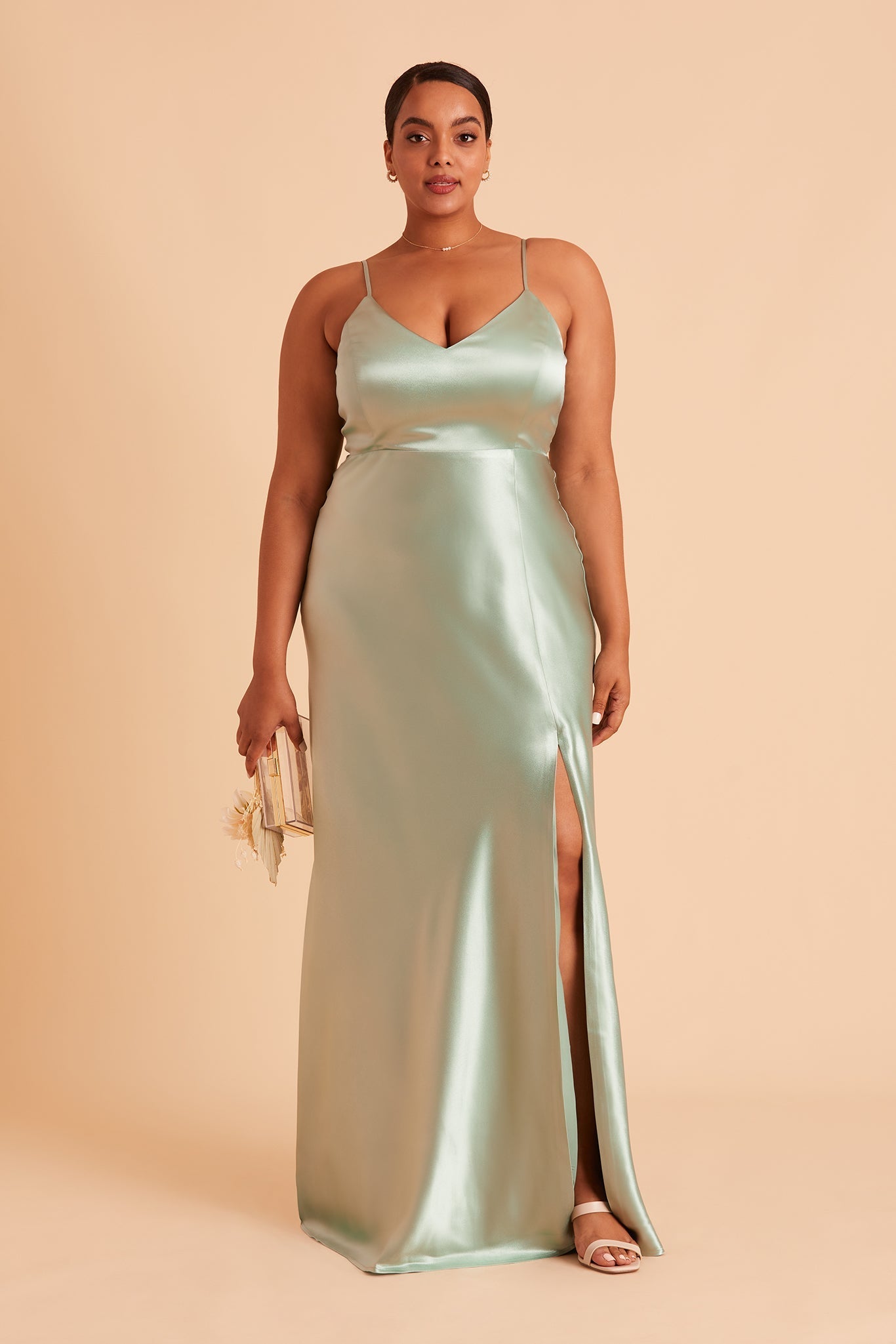 Jay Shiny Satin Dress - Sage