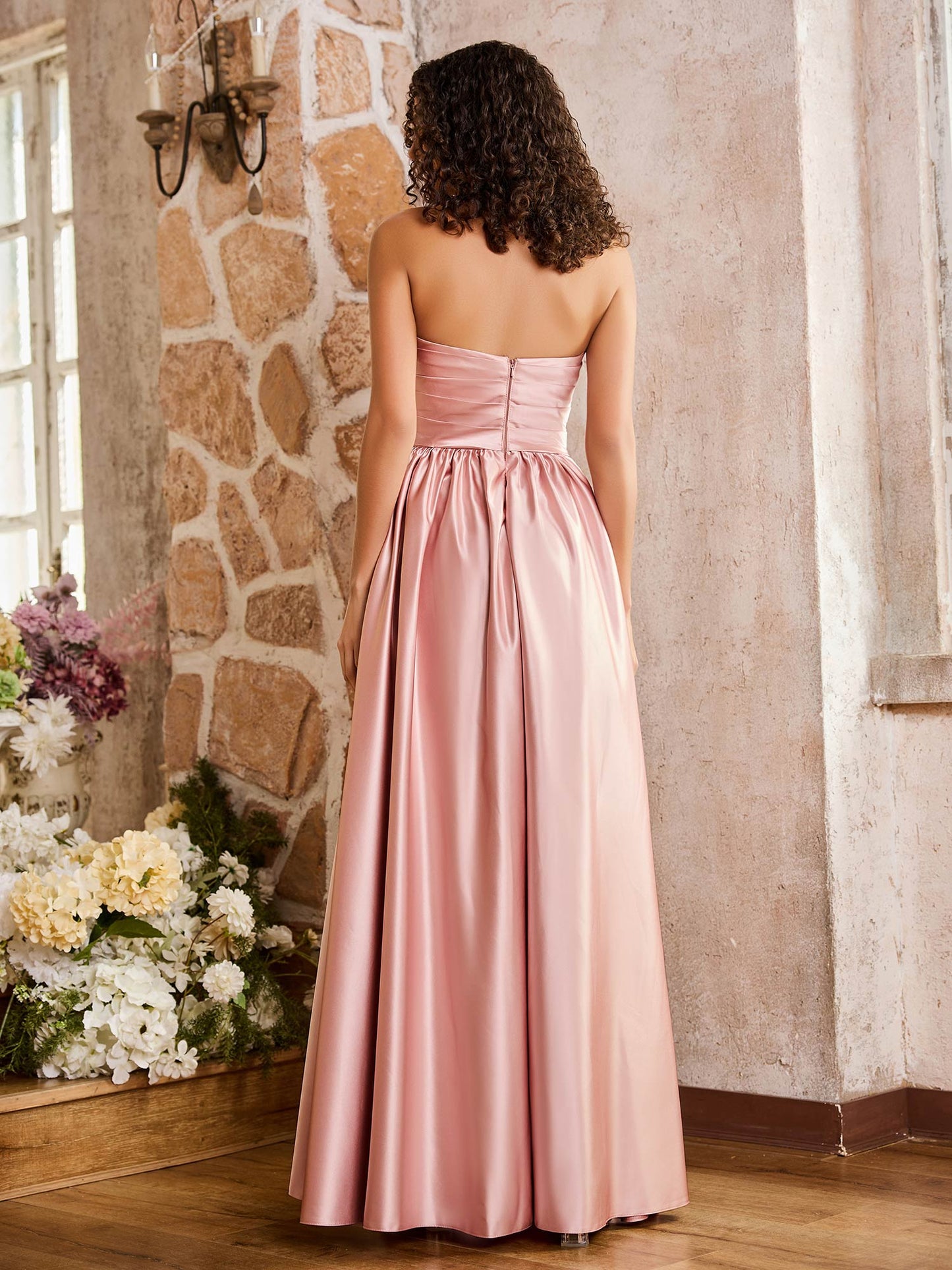 Sleeveless Floor-length High Slit Dresses Dusty Rose