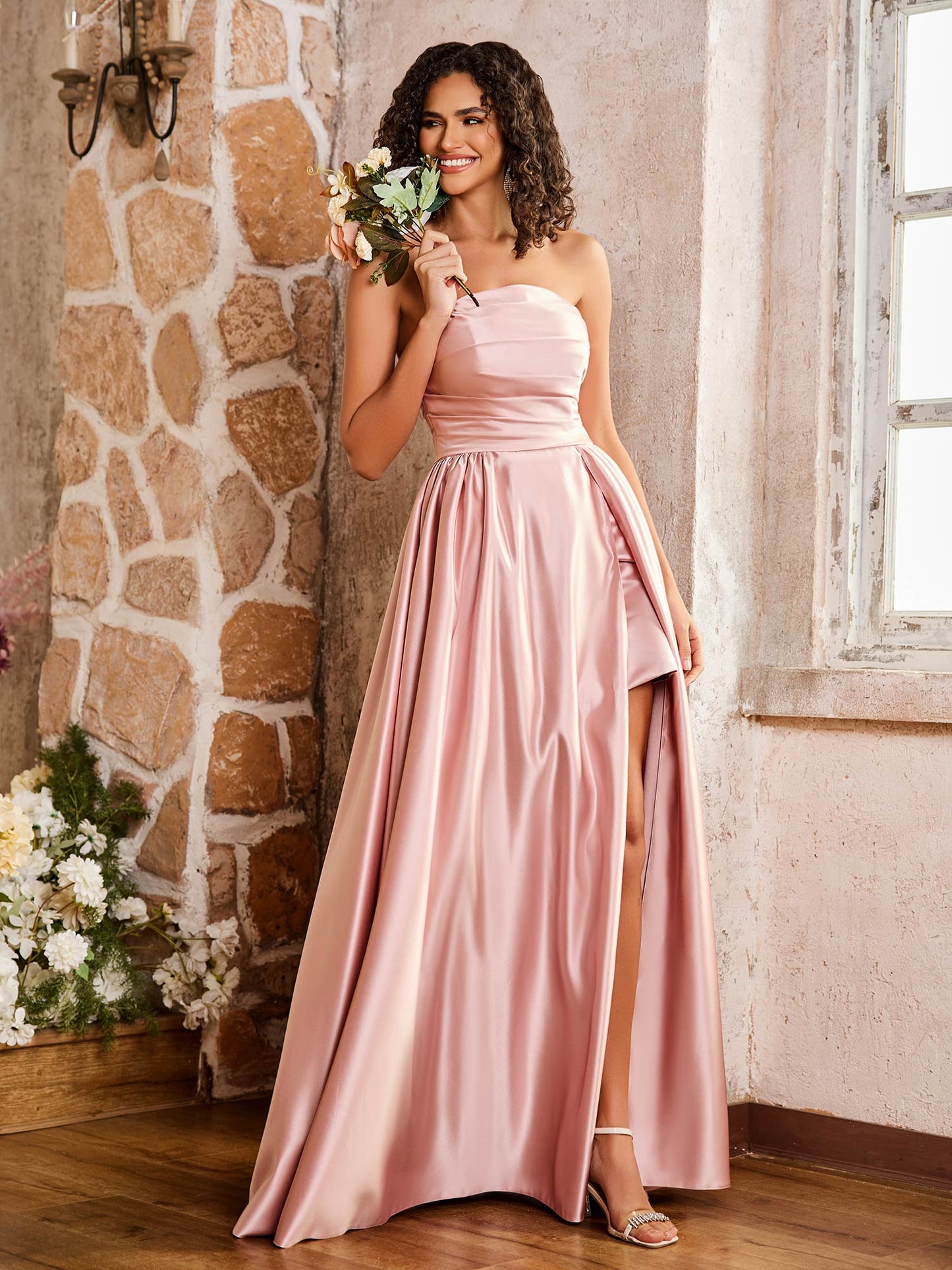 Sleeveless Floor-length High Slit Dresses Dusty Rose
