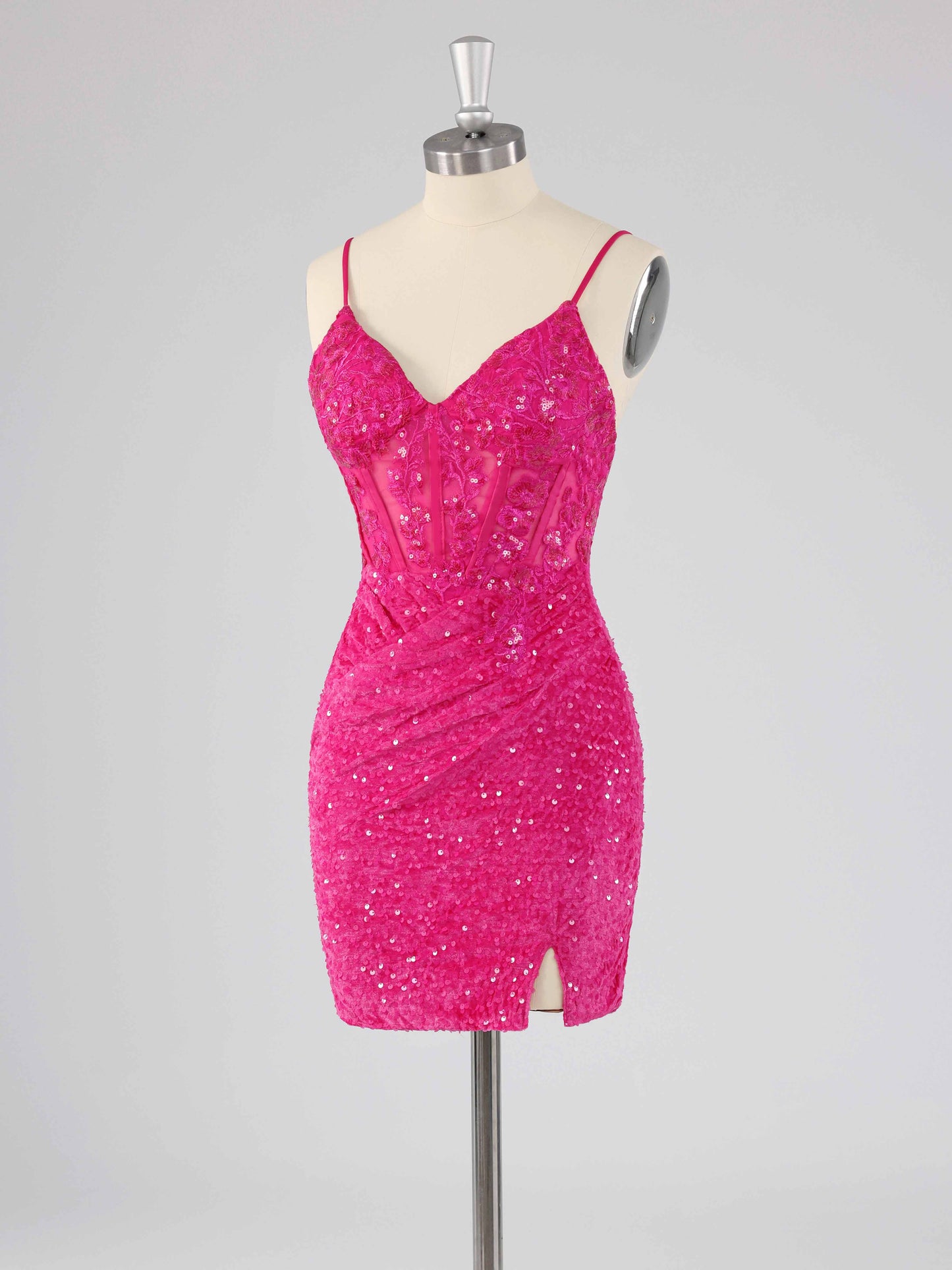 V-Neck Mini Sequin Homecoming Dresses with Slit