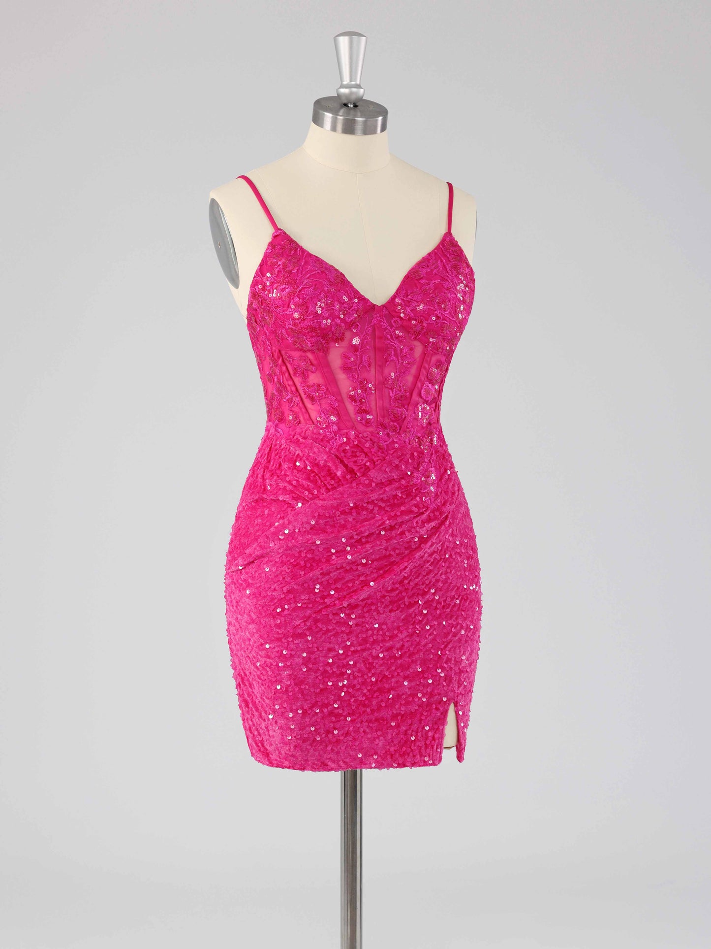 V-Neck Mini Sequin Homecoming Dresses with Slit