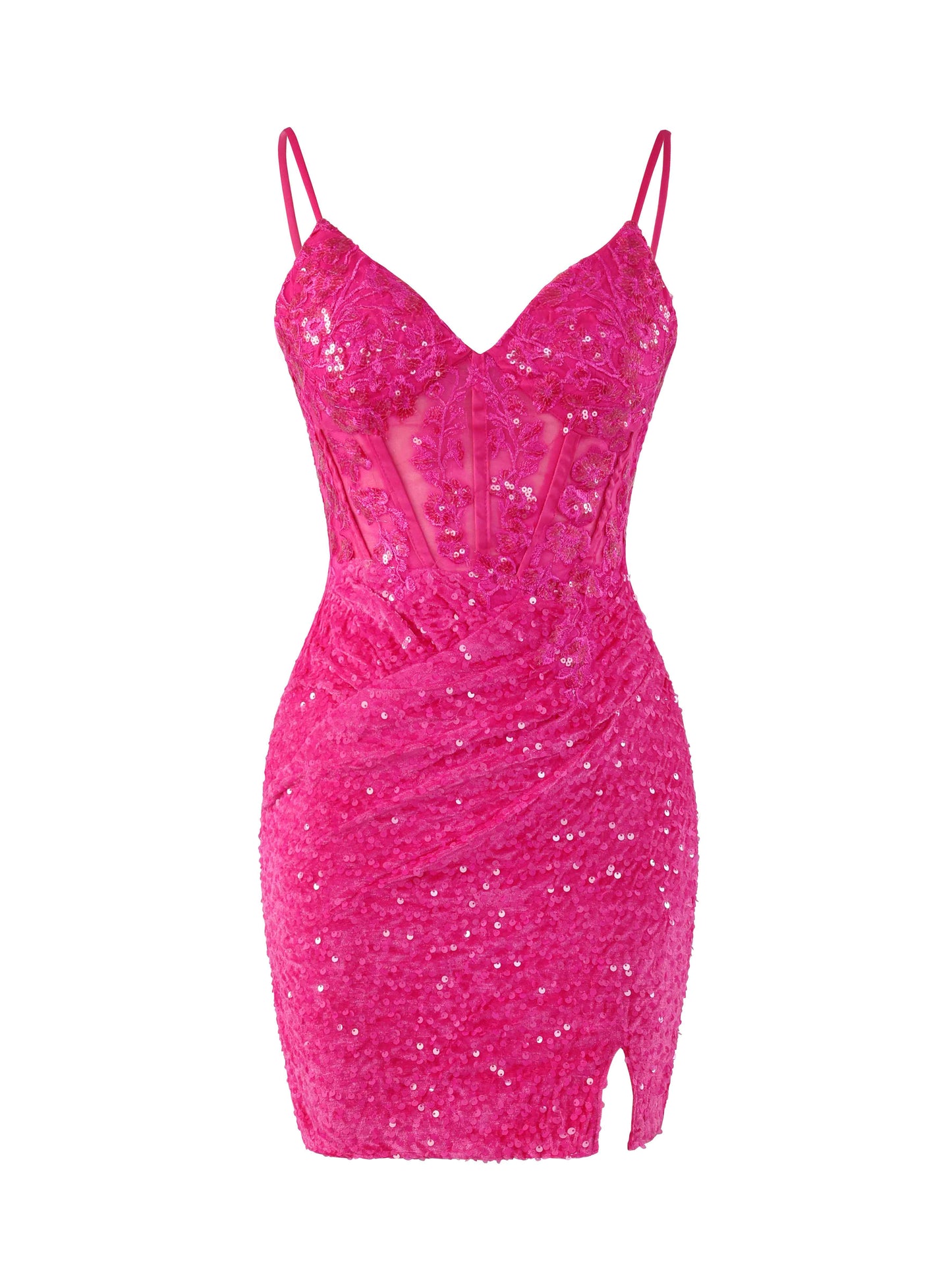 V-Neck Mini Sequin Homecoming Dresses with Slit