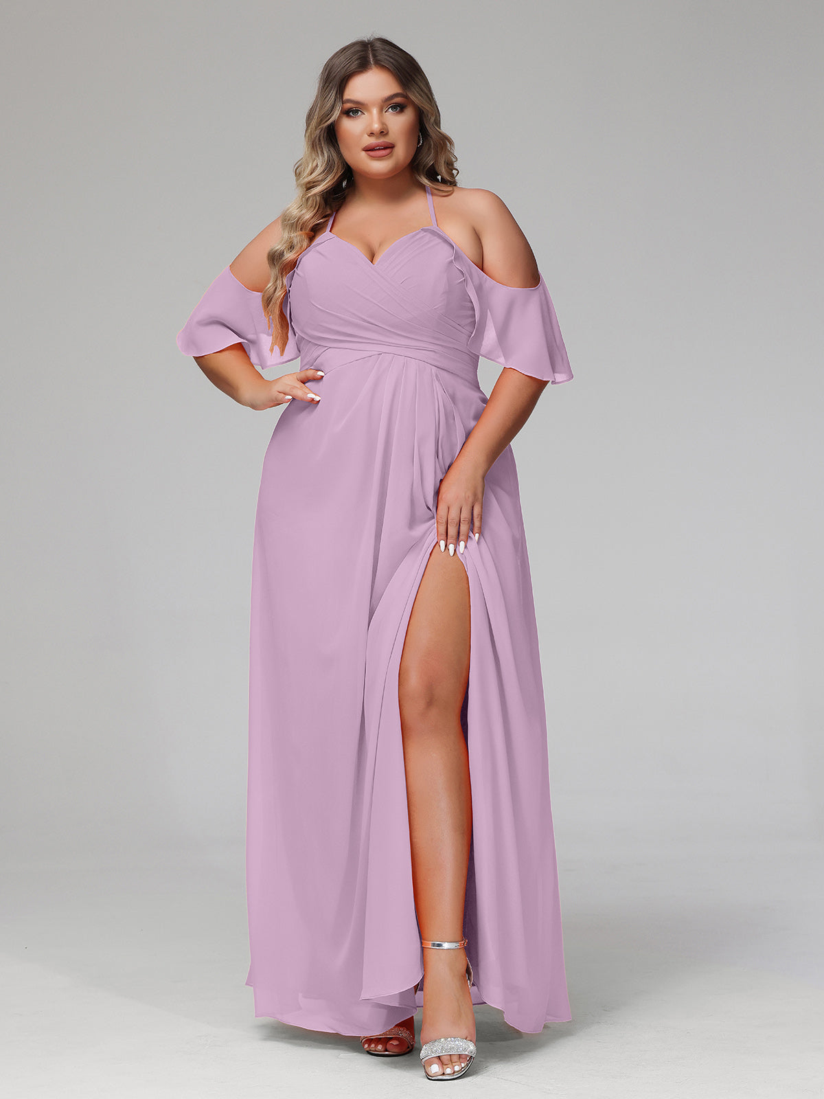 Spaghetti Strap Empire Ruffle Trimmed Sleeves Dress Wisteria
