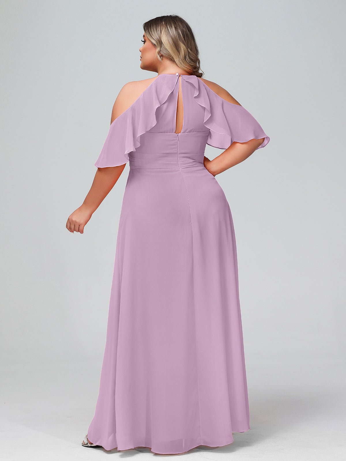 Spaghetti Strap Empire Ruffle Trimmed Sleeves Dress Wisteria