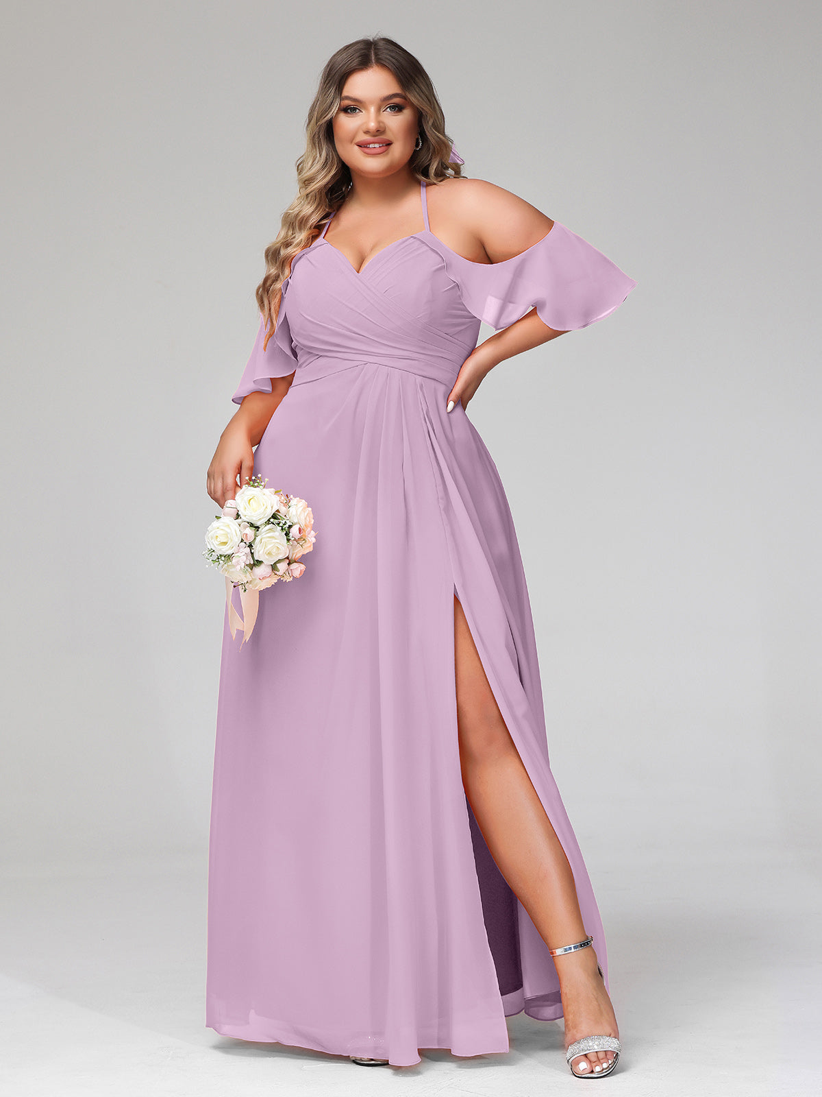 Spaghetti Strap Empire Ruffle Trimmed Sleeves Dress Wisteria