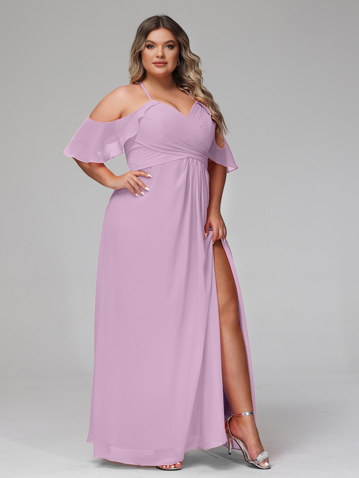 Spaghetti Strap Empire Ruffle Trimmed Sleeves Dress Wisteria