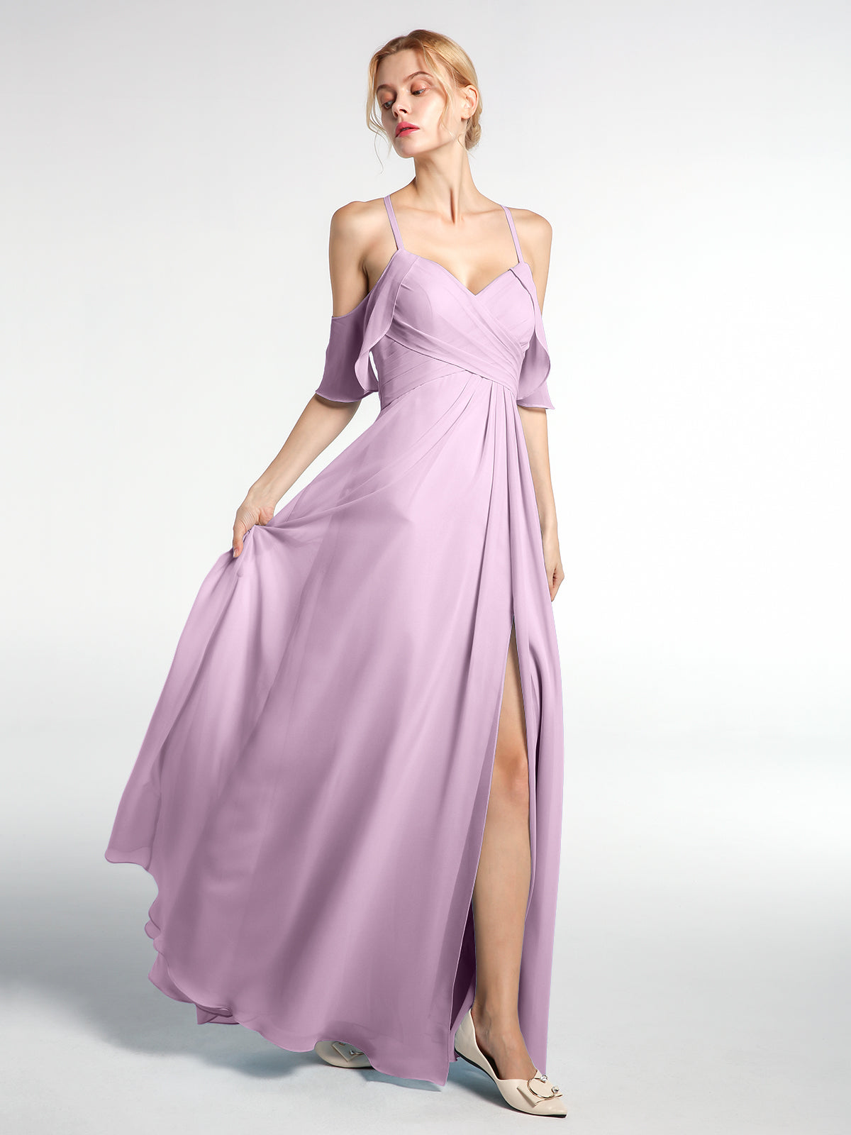 Spaghetti Strap Empire Ruffle Trimmed Sleeves Dress Wisteria