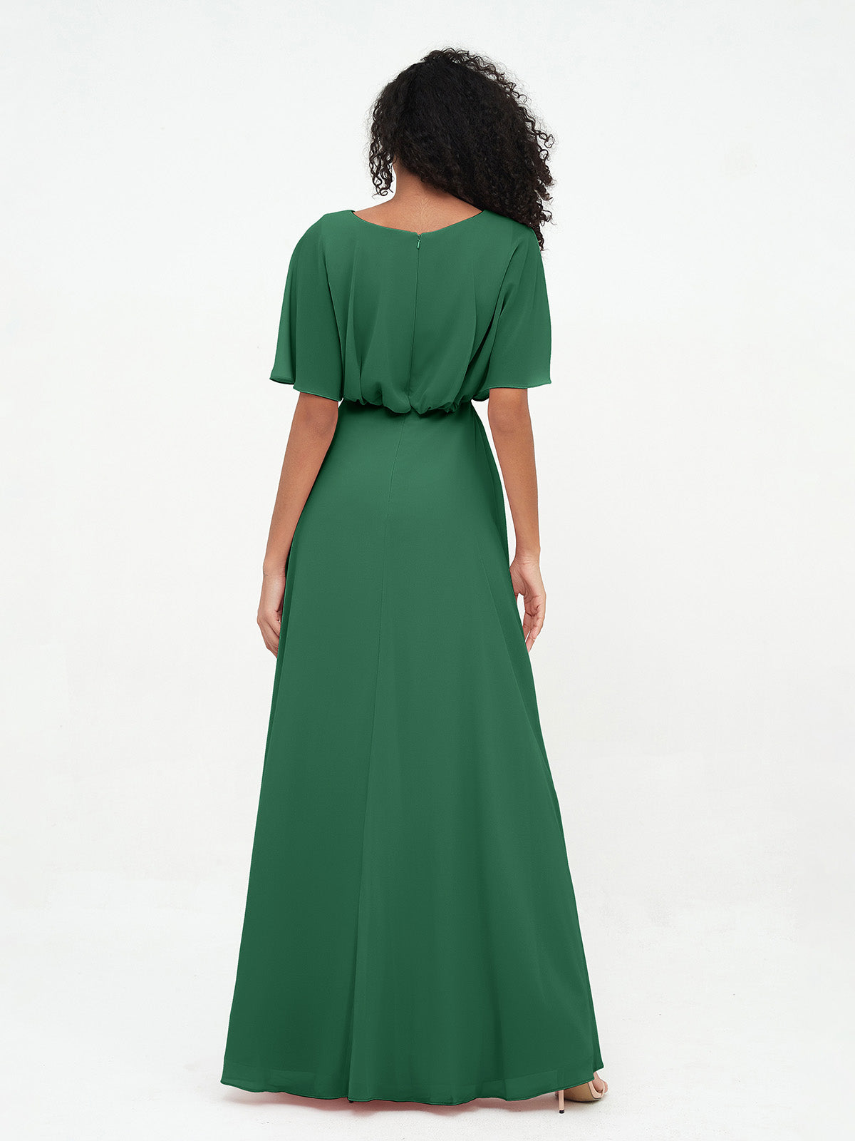 Chiffon Full Length Bridesmaid Dresses with Wrap Dark Green