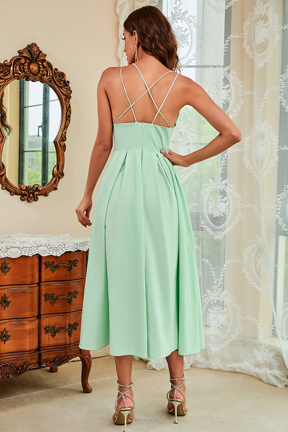Spaghetti Straps Satin Little Back Dress