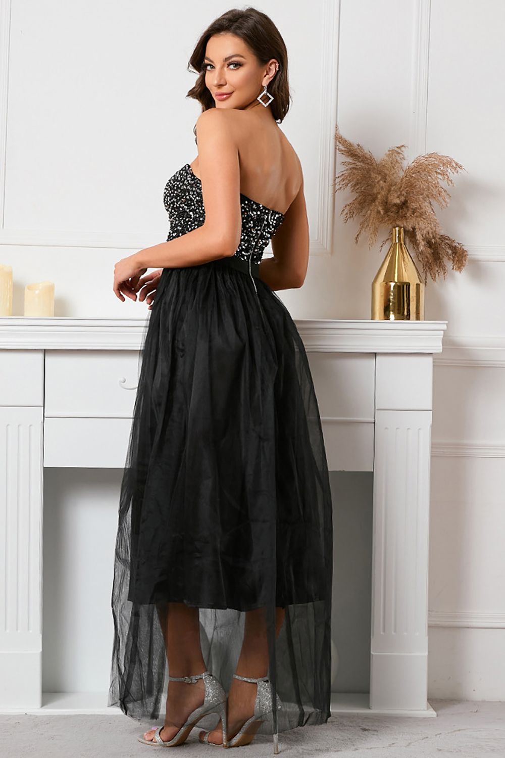 Sparkly Sweetheart Black Prom Dress with Sequins