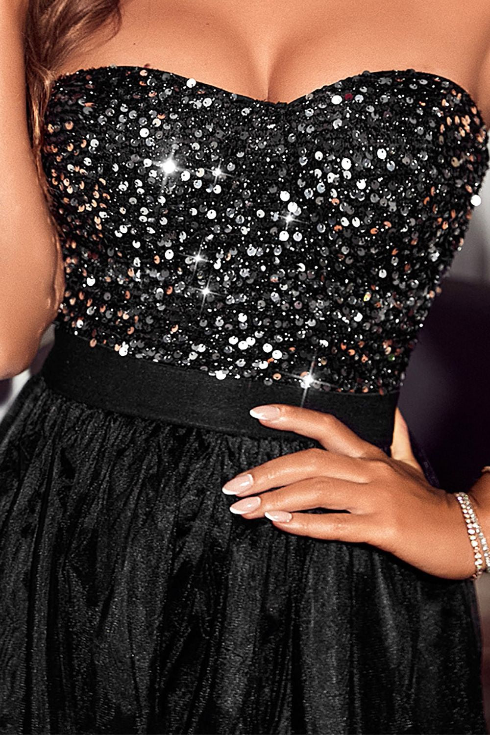 Sparkly Sweetheart Black Prom Dress with Sequins