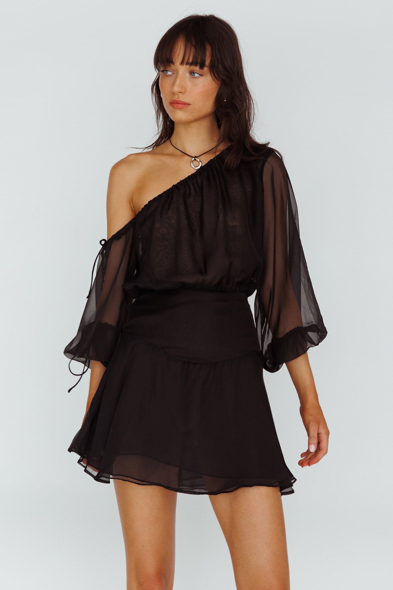 Mariona Off Shoulder Long Sleeve Mini Dress Black