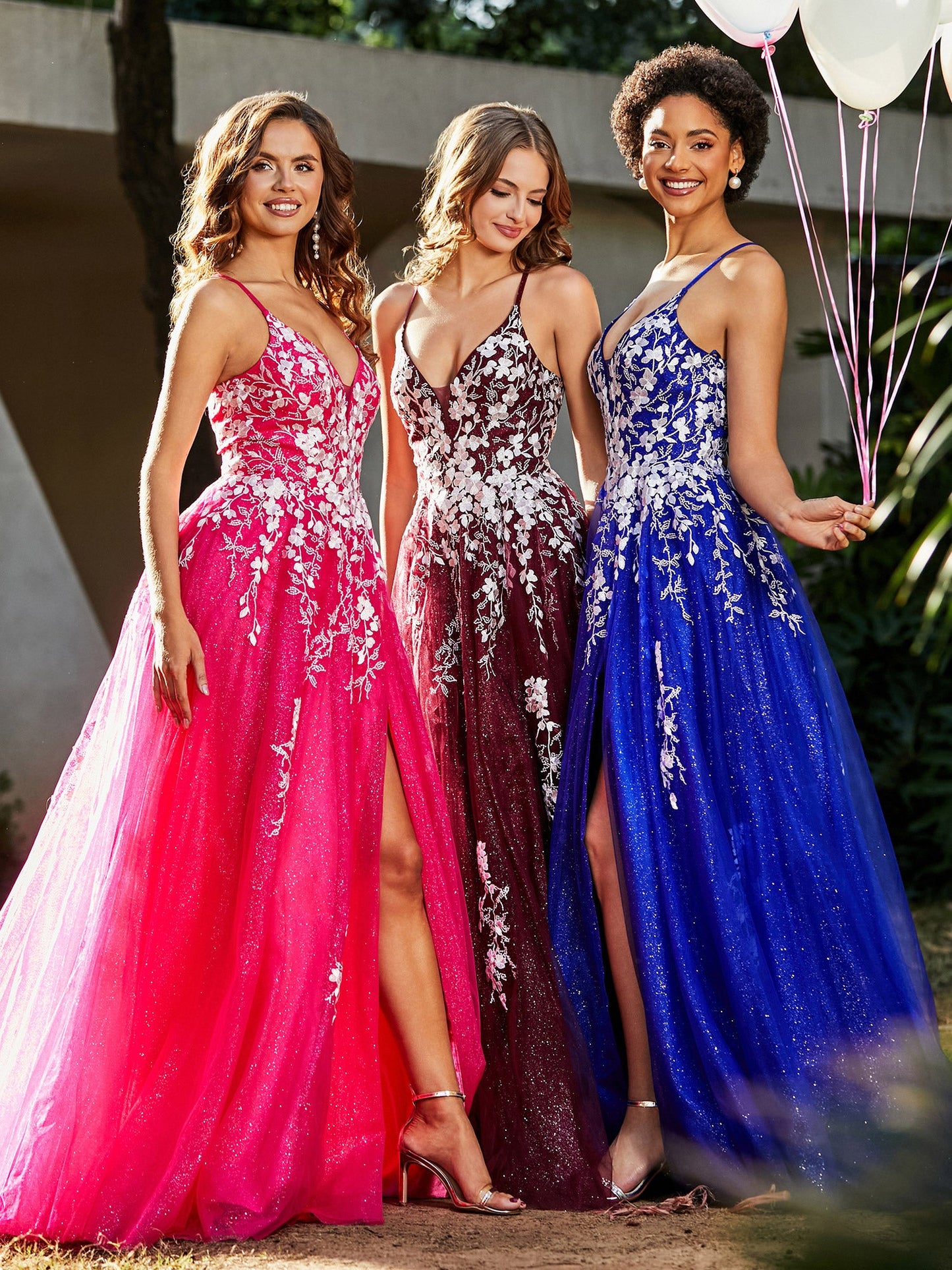 Lace Applique High Slit Tulle Dress Royal Blue