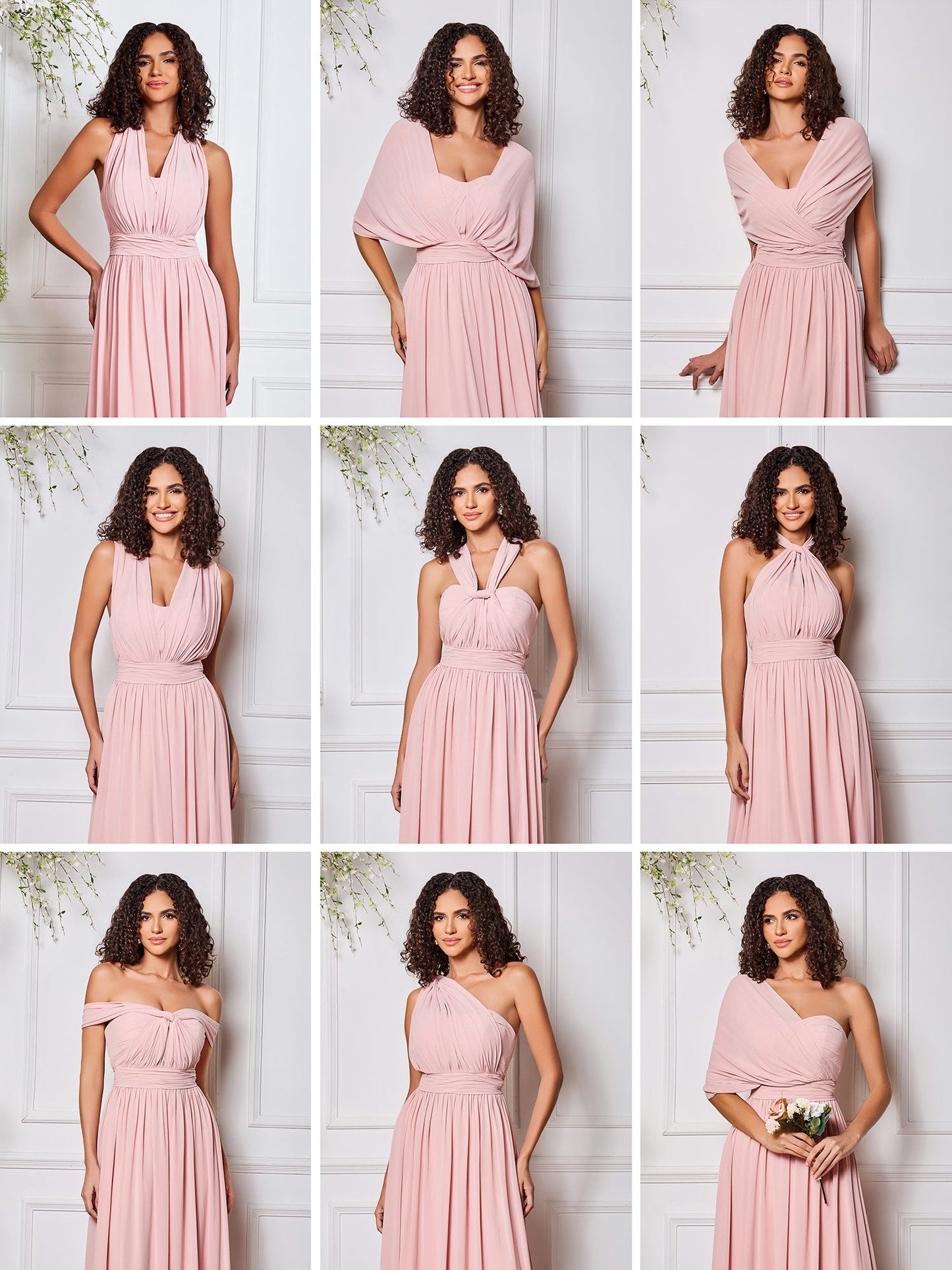 A-line Hlter Neck Floor Length Chiffon Bridesmaid Dresses