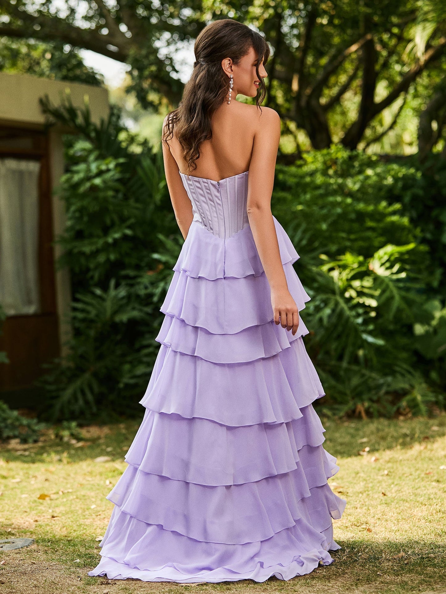 Strapless Corset Ruffled Maxi Dress Lilac