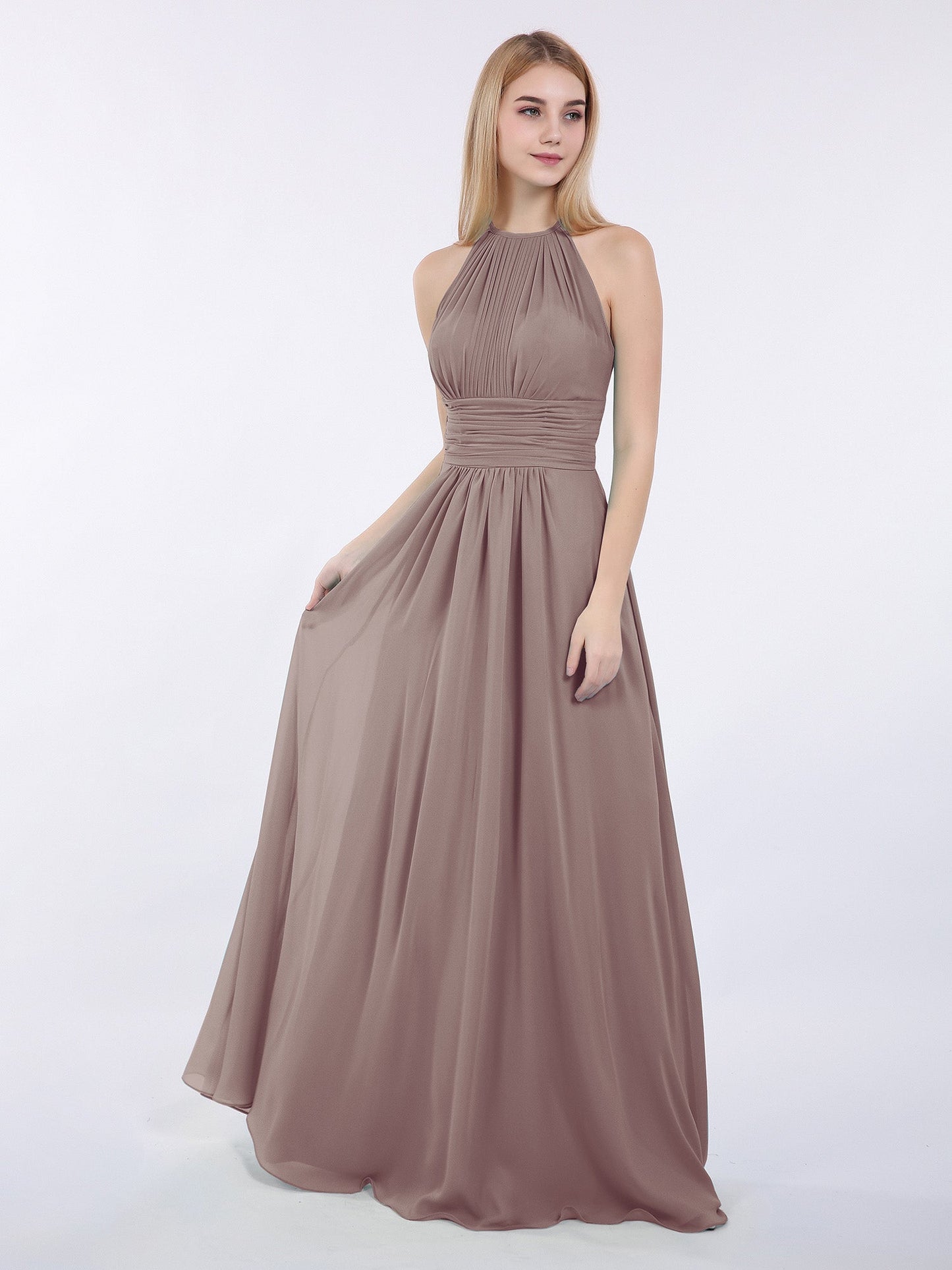 Halter Chiffon Maxi Dress of Bridesmaid Dusk