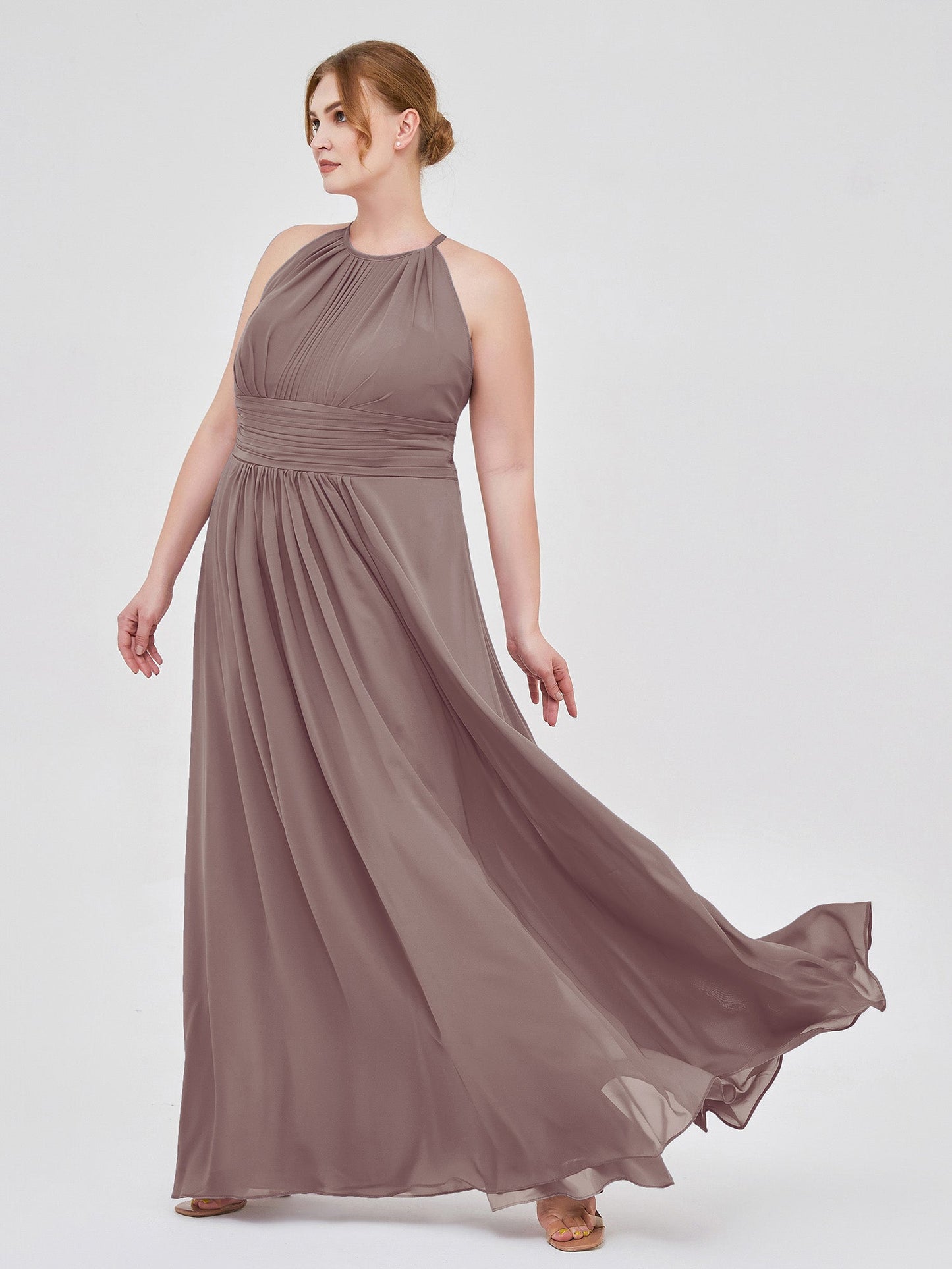 Halter Chiffon Maxi Dress of Bridesmaid Dusk