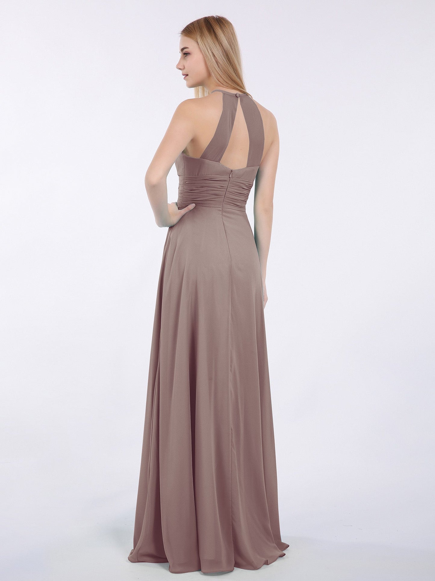 Halter Chiffon Maxi Dress of Bridesmaid Dusk