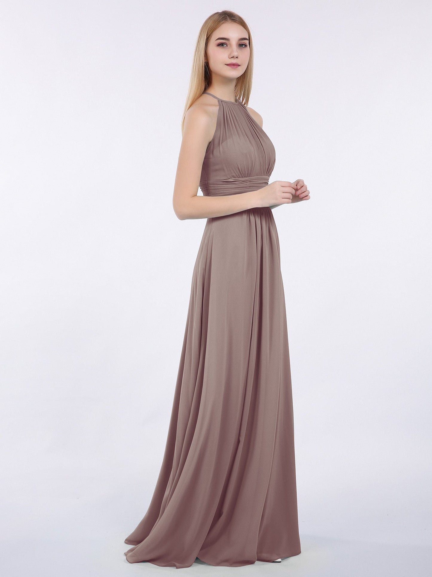 Halter Chiffon Maxi Dress of Bridesmaid Dusk