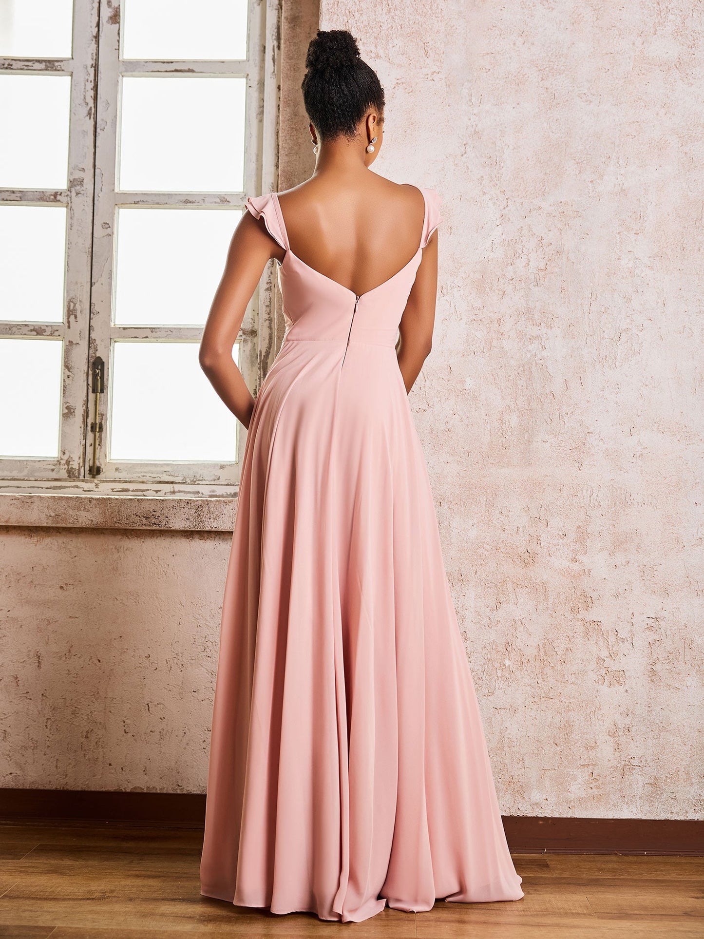 Ruched Straps Sleeveless A-line Chiffon Bridesmaid Dresses Dusty Rose